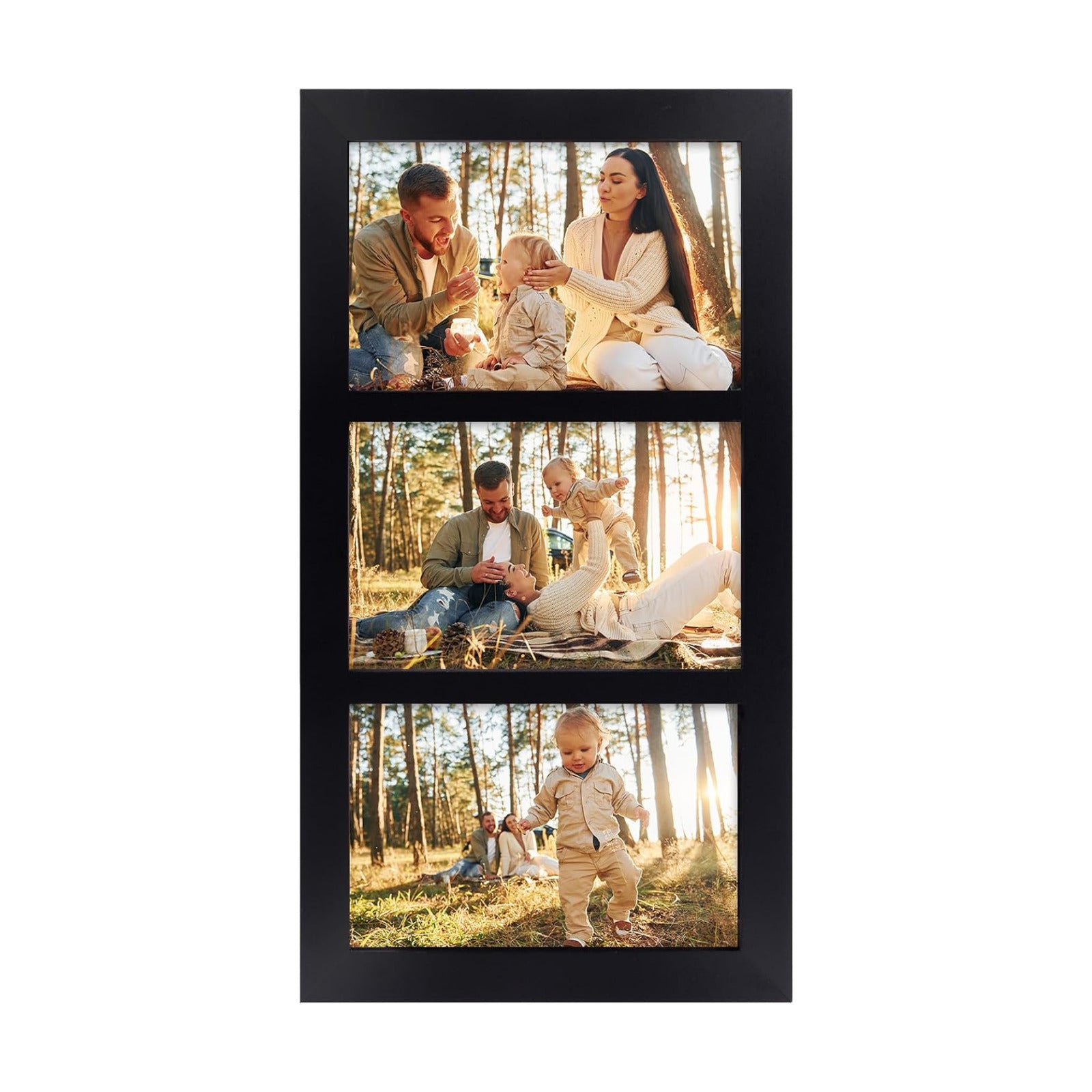 Picture Frame / Real Glass for Tabletop Or Wall Mounting / 4 x 6 / 3 Openings / Black