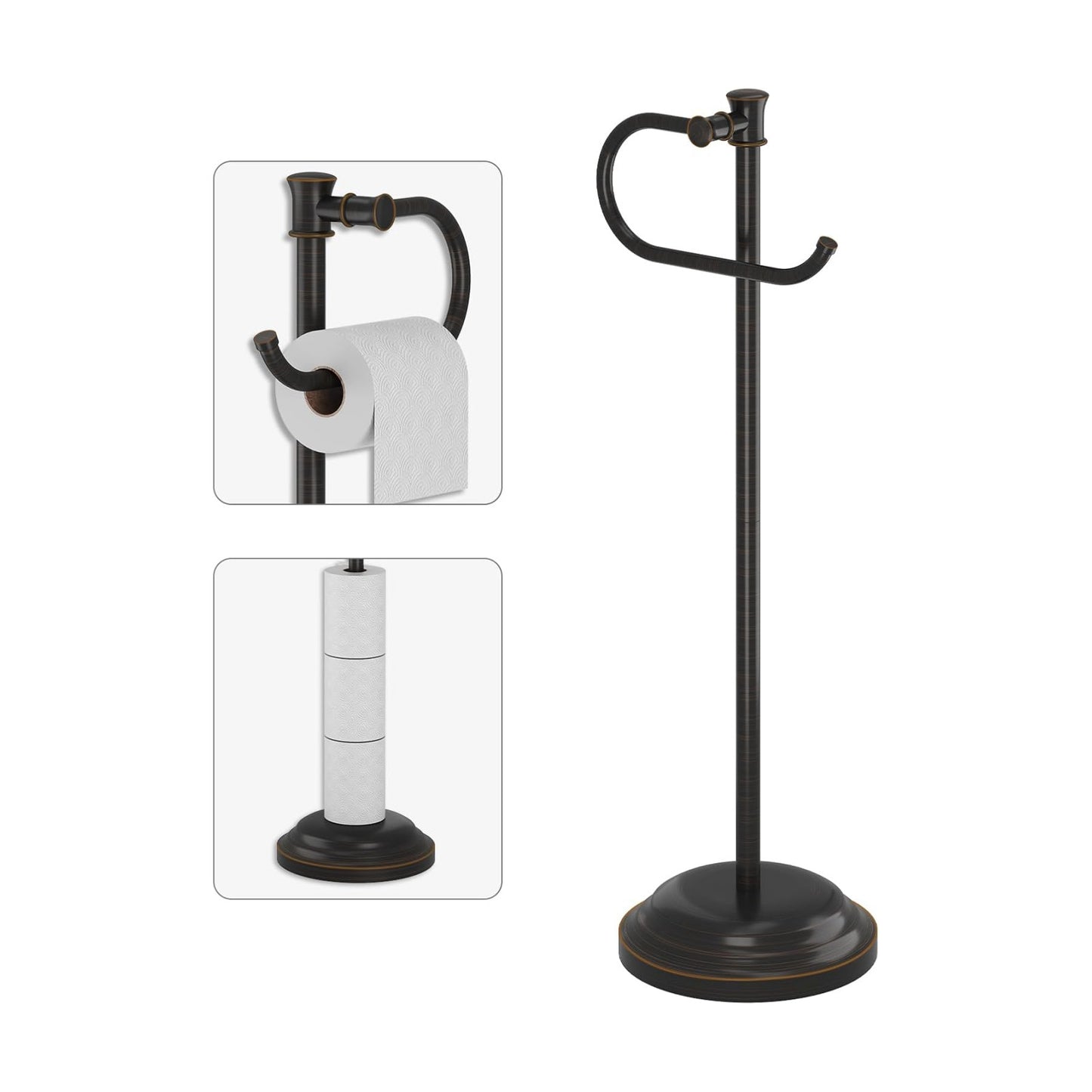 Toilet Paper Holder Floor Stand, Bathroom Freestanding Bronze | Toilet Tissue Roll Holder, Free Standing Rack with