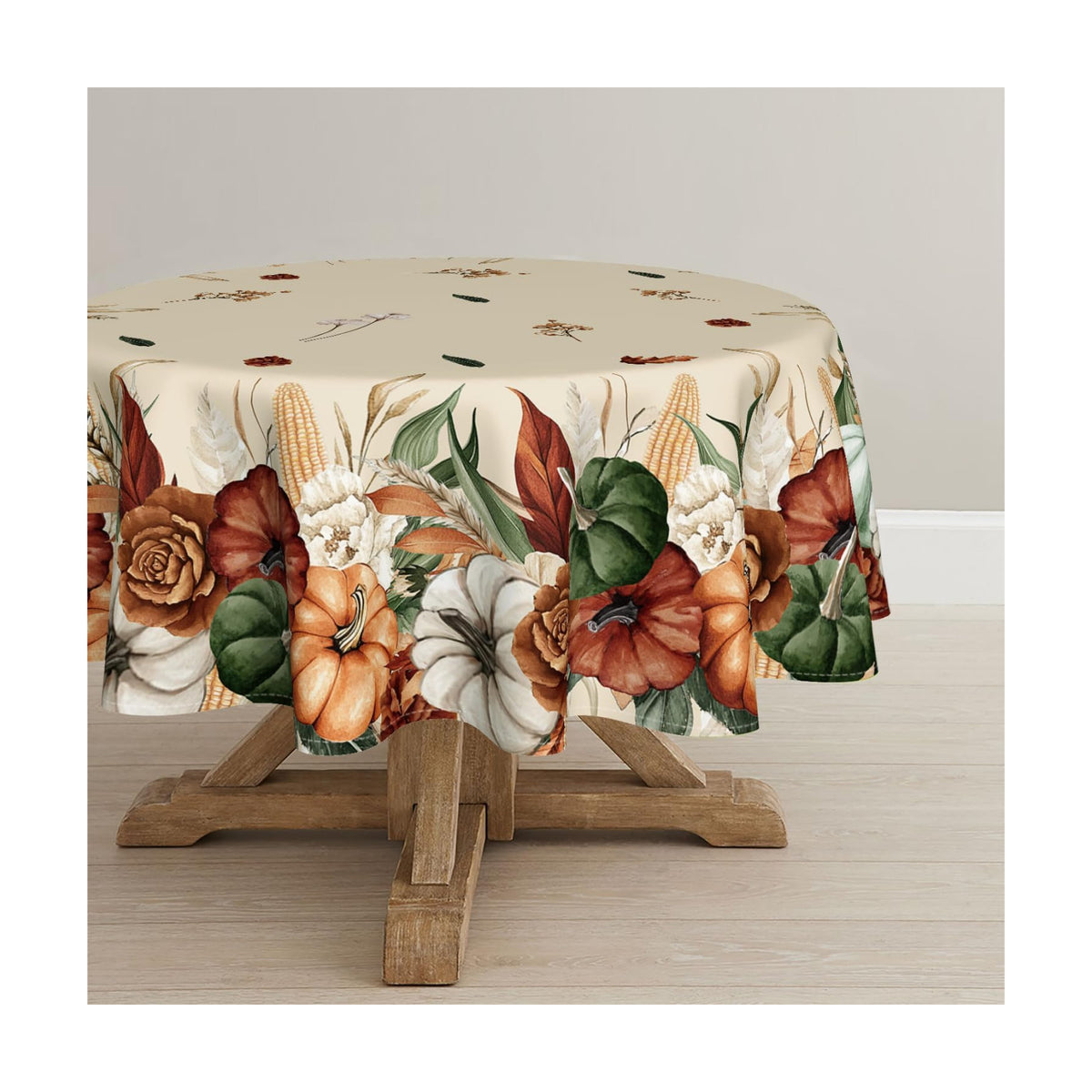 Horaldaily Fall Tablecloth 60 x 60 Inch Round Flower Autumn Harvest Pumpkin