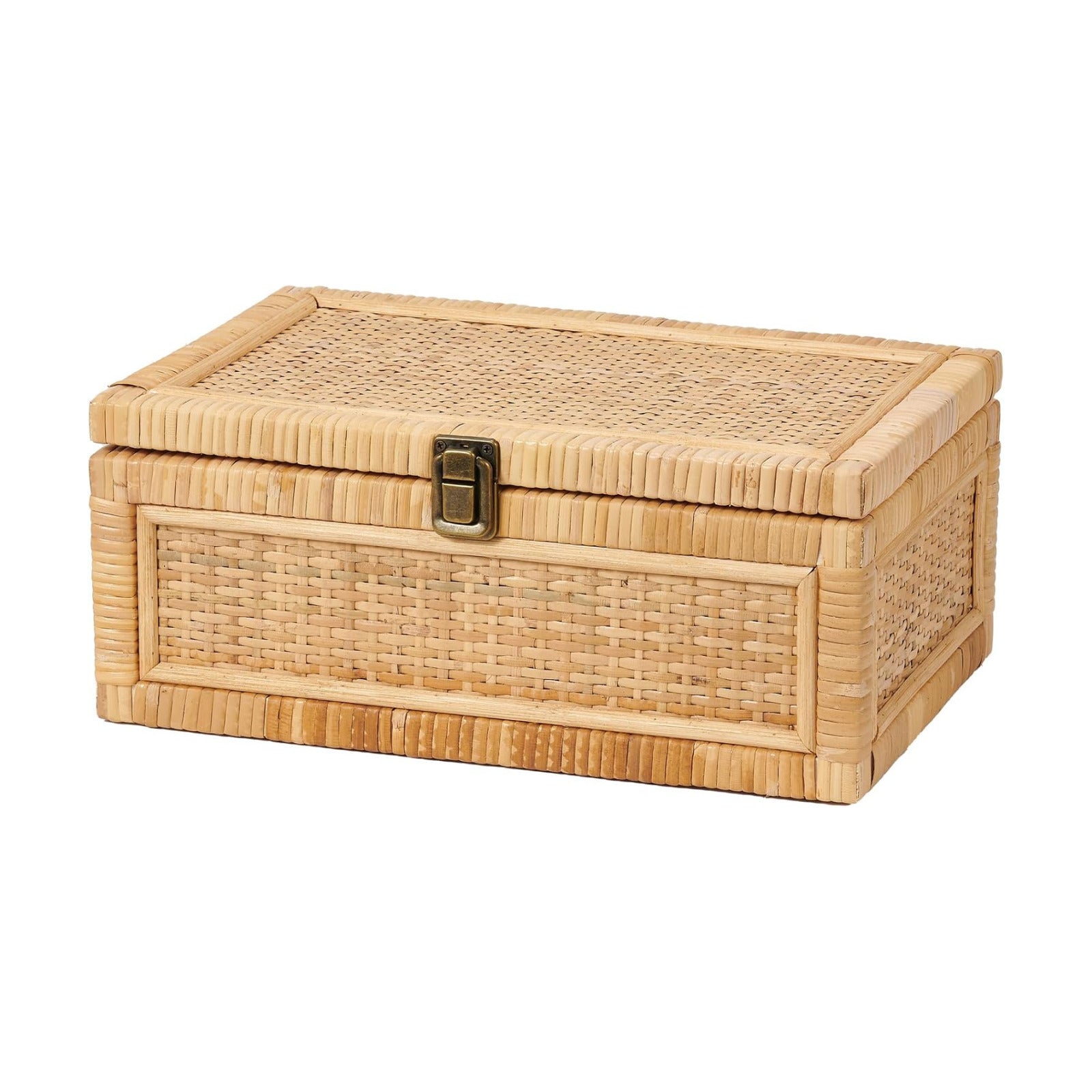 Lid Decorative Handmade Boho Rattan Baskets Woven Wicker Cane Bins Keepsake Memory Jewelry / Natural