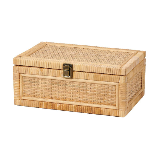 Lid Decorative Handmade Boho Rattan Baskets Woven Wicker Cane Bins Keepsake Memory Jewelry / Natural