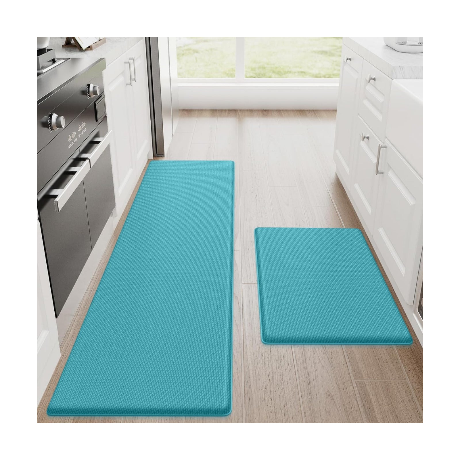 StepRite Kitchen Mats for Floor, 2-Piece Anti-Fatigue Kitchen Rugs, Green