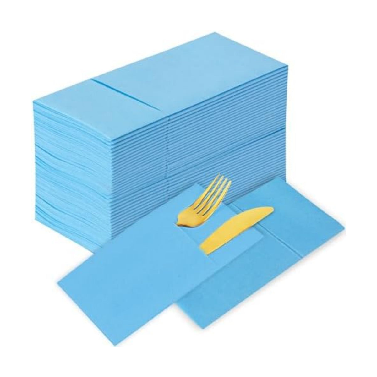KAMMAK Light Blue Napkins Disposable with Pocket 100 Pack Cloth like Paper Dinner Napkins Folded Hand Towel for Party Decoration, Wedding Reception, Bathroon and Kitchen (16.5 x 16.5 inch)