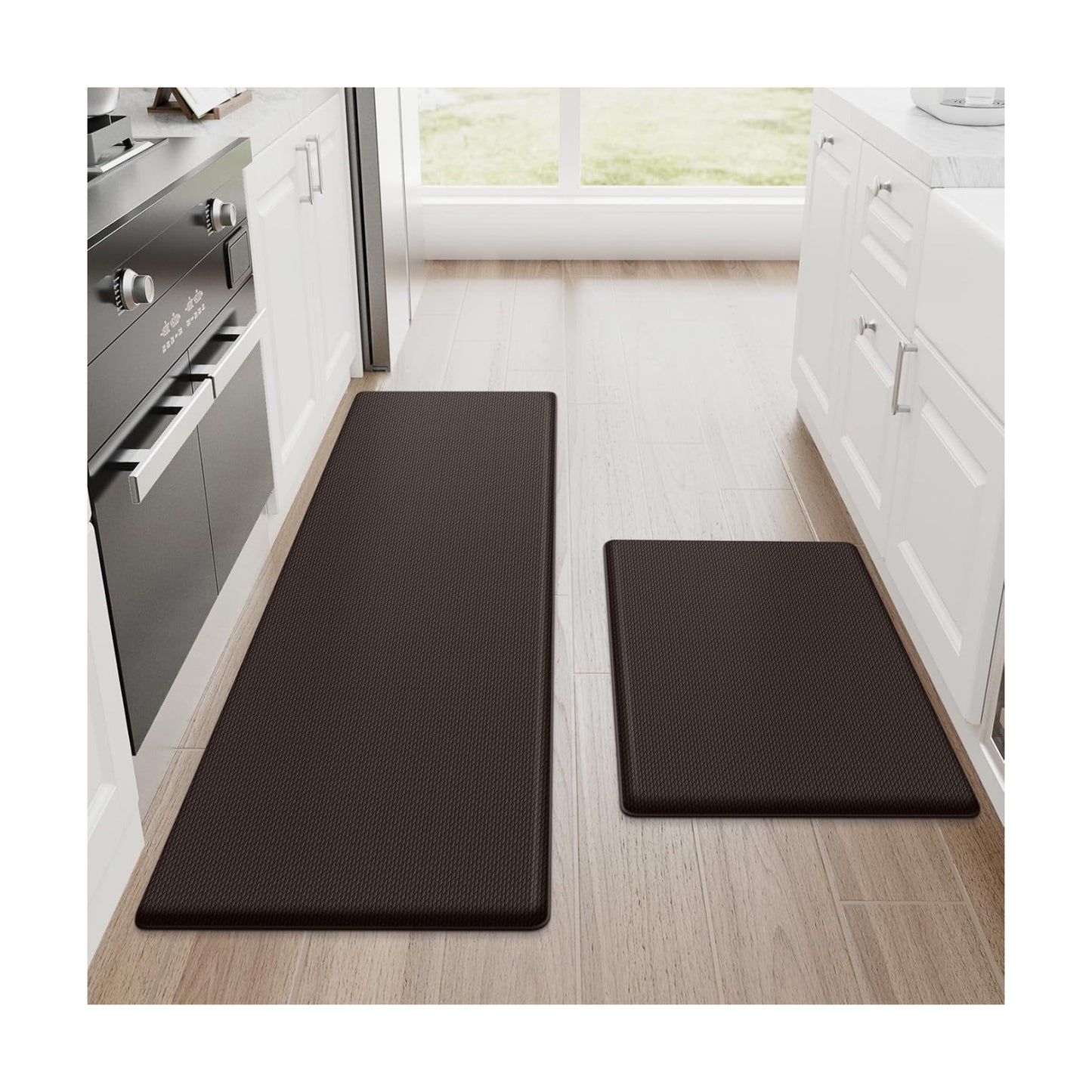 StepRite Kitchen Mats for Floor, 2-Piece Anti-Fatigue Rugs, Chocolate