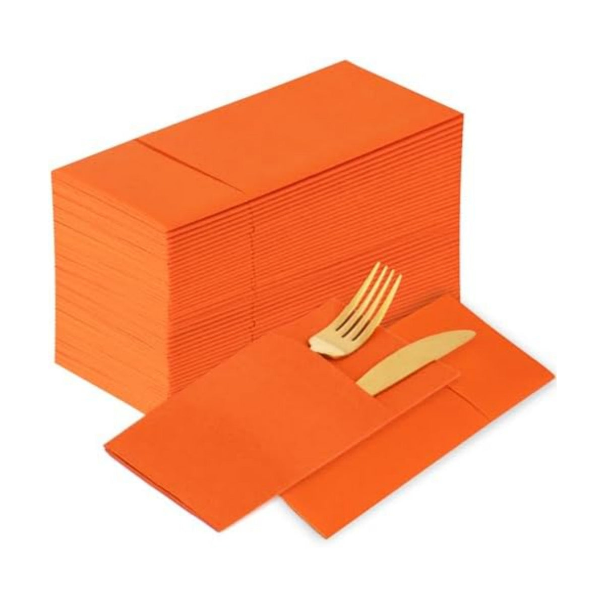 KAMMAK Napkins Disposbale 100 Pack Orange Cloth like Paper Dinner Napkins with Pocket Folded Wedding Napkin Guest Hand Towels for Party Reception, Bathroom, Kitchen, Restaurants (16.5 x 16.5 inch)