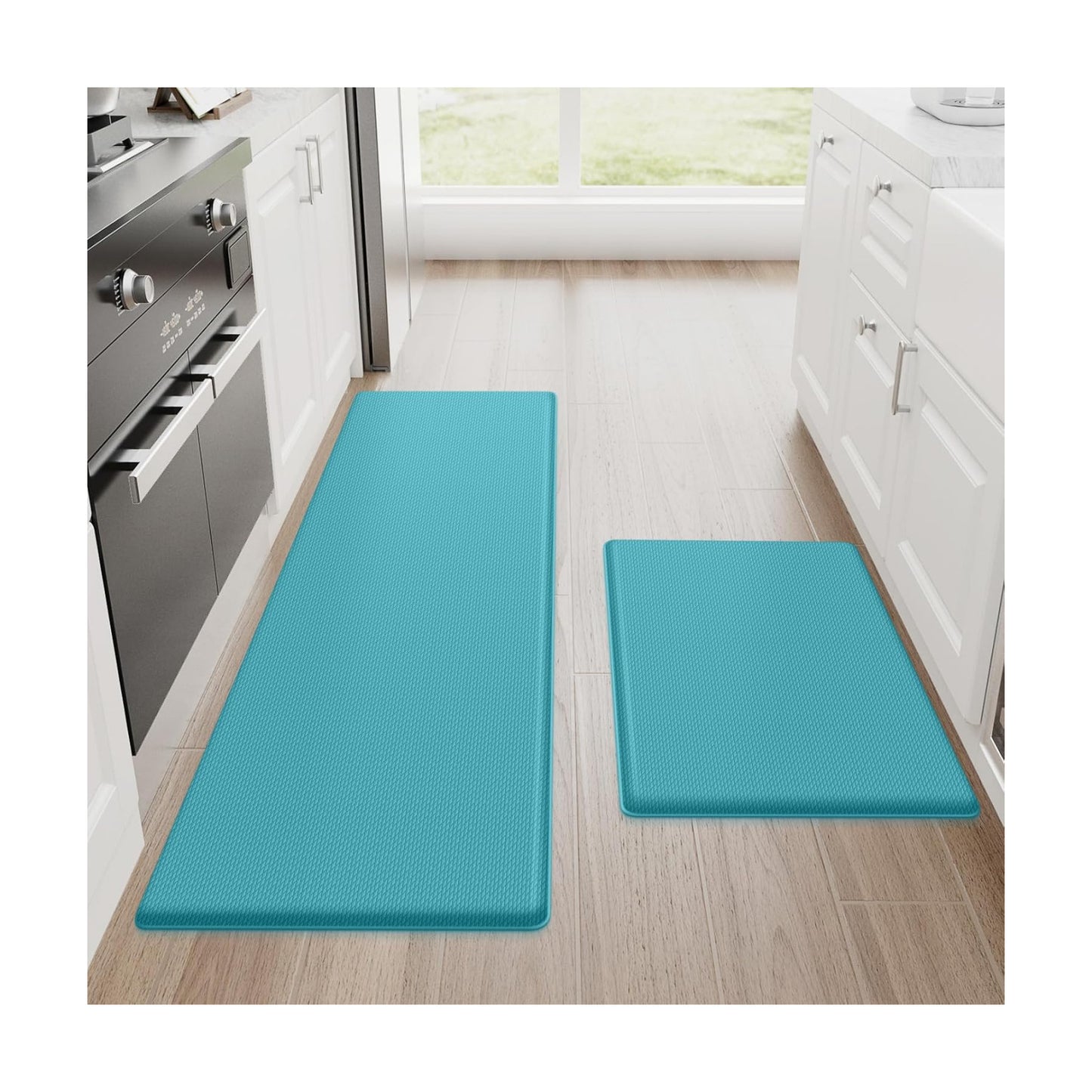 StepRite Kitchen Mats for Floor, 2-Piece Anti-Fatigue Kitchen Rugs, Green