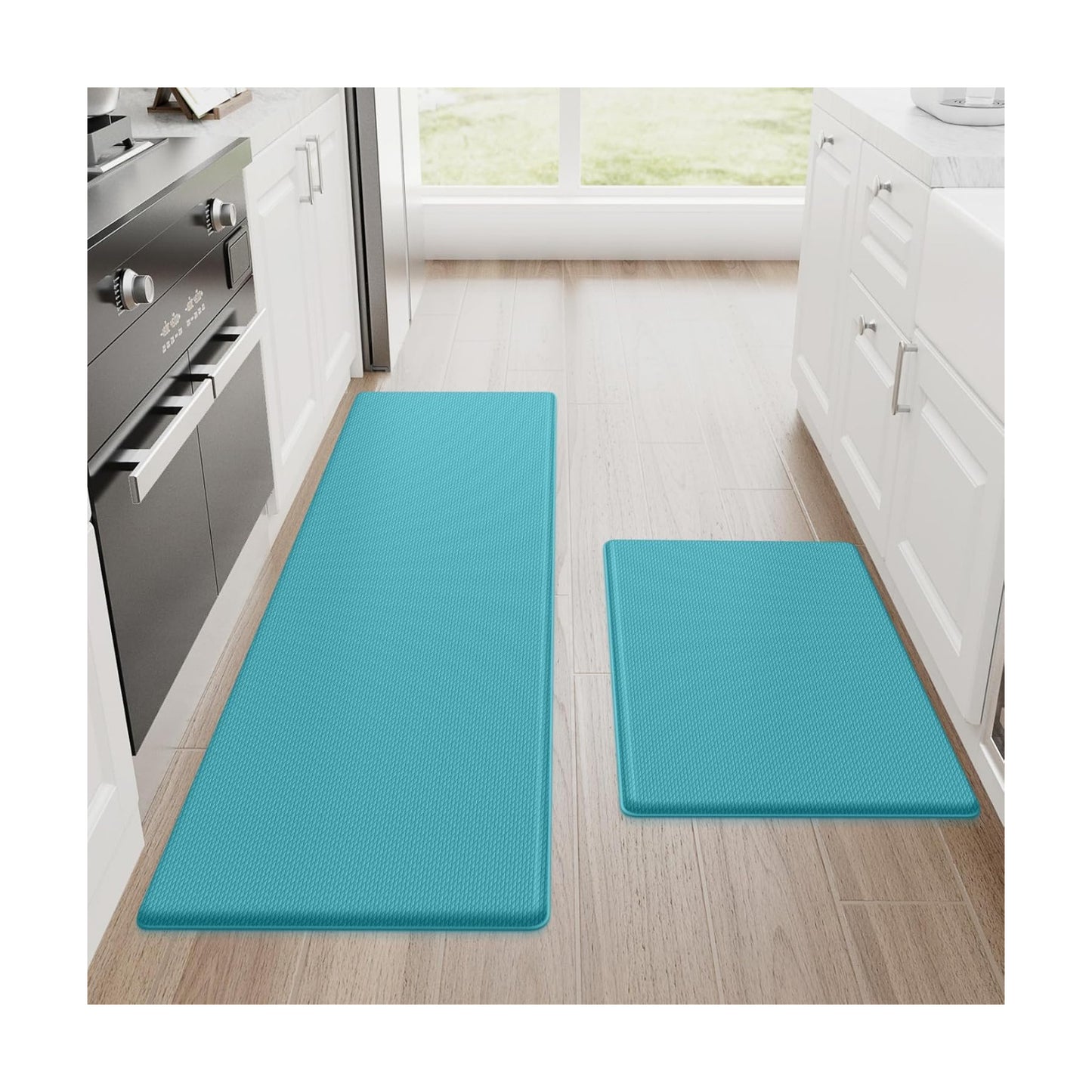 StepRite Kitchen Mats for Floor, 2-Piece Anti-Fatigue Kitchen Rugs, Green