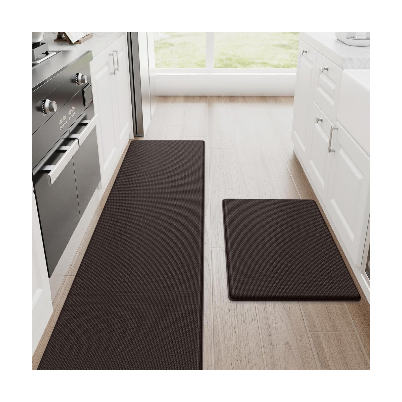 StepRite Kitchen Mats for Floor, 2-Piece Anti-Fatigue Rugs, Chocolate