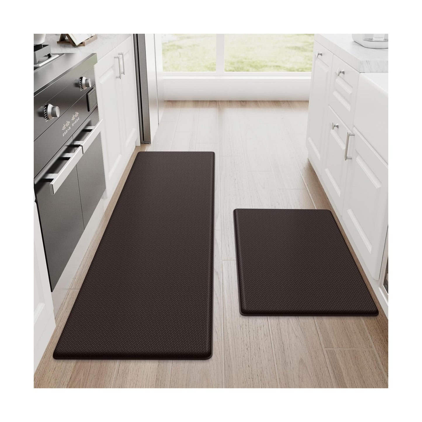 StepRite Kitchen Mats for Floor, 2-Piece Anti-Fatigue Rugs, Chocolate
