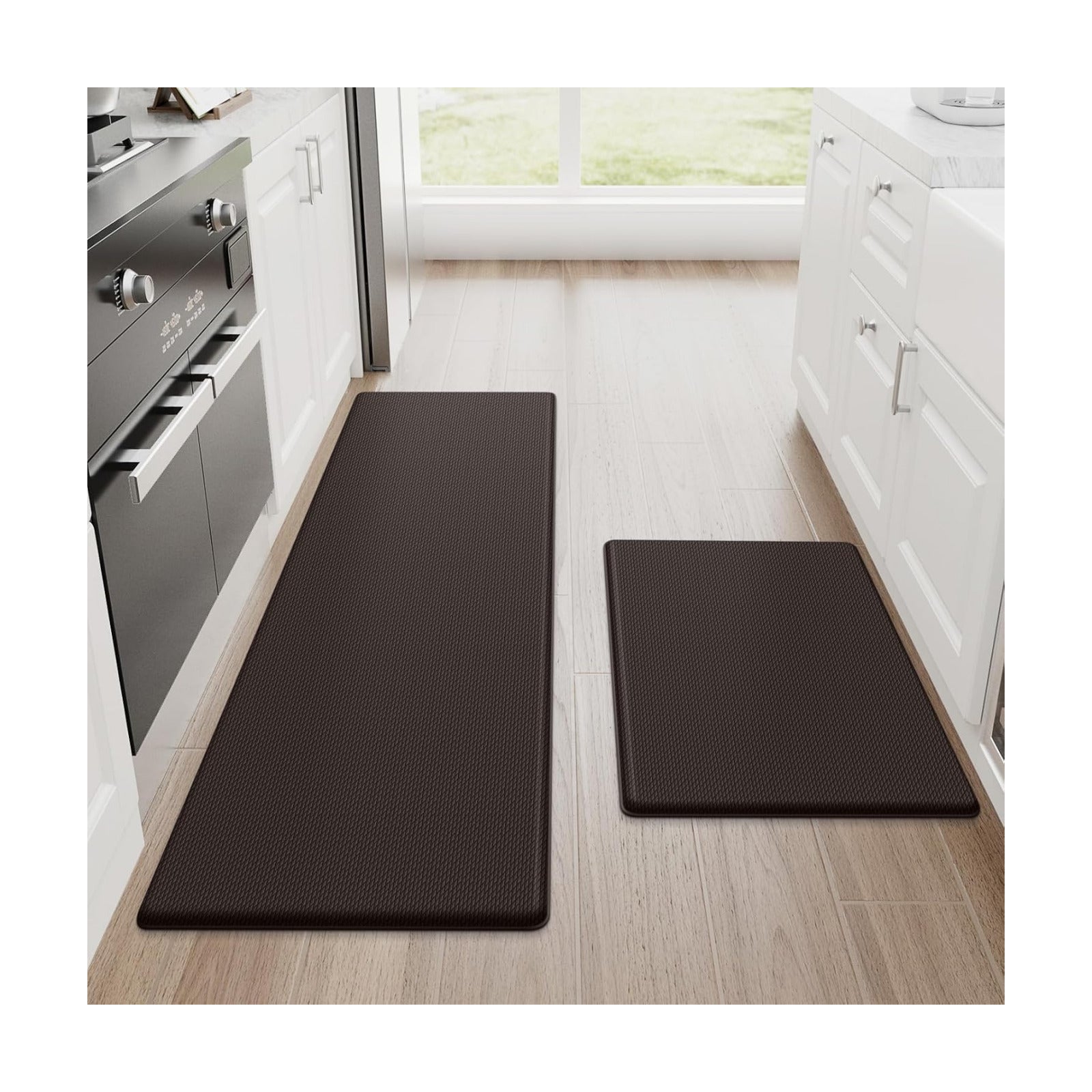 StepRite Kitchen Mats for Floor, 2-Piece Anti-Fatigue Rugs, Chocolate