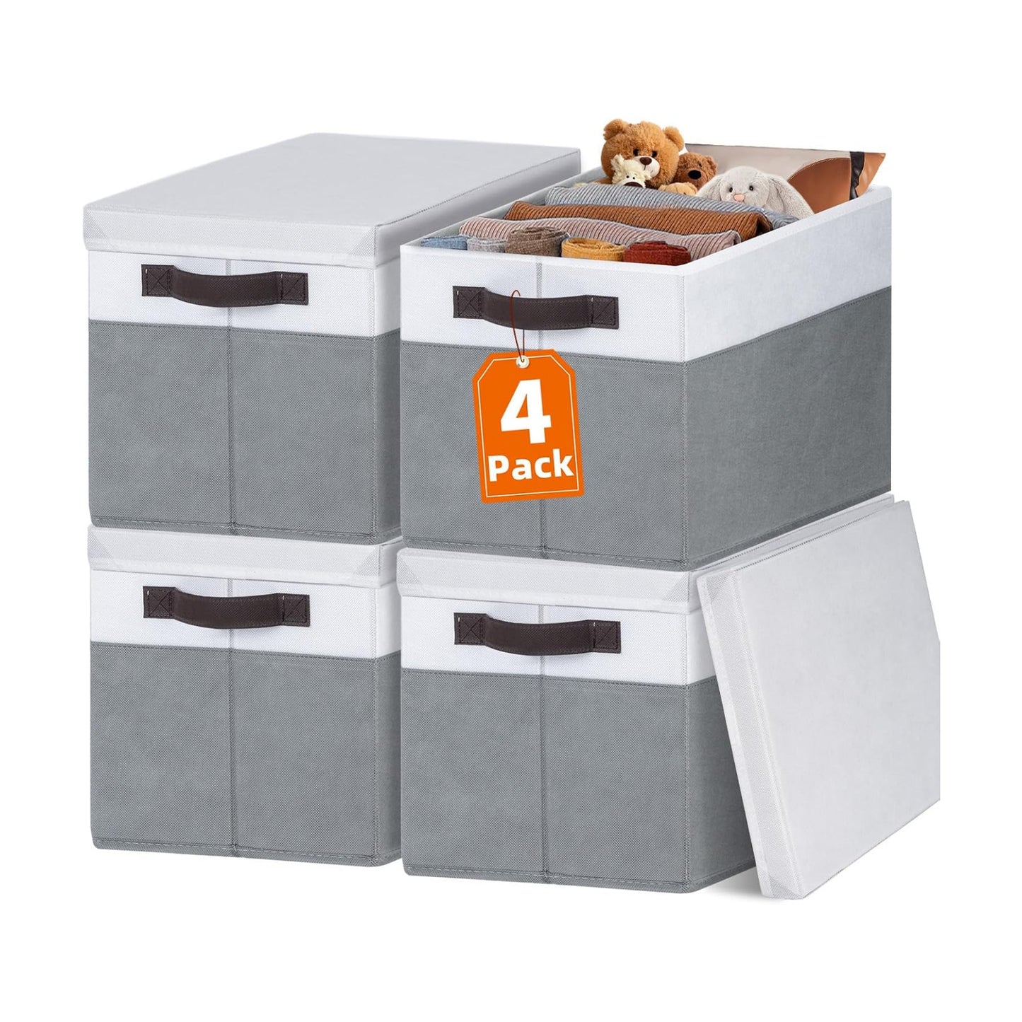 Storage Baskets / 33 QT Throw Blanket Basket / Extra Large / White with Grey / Set of 4