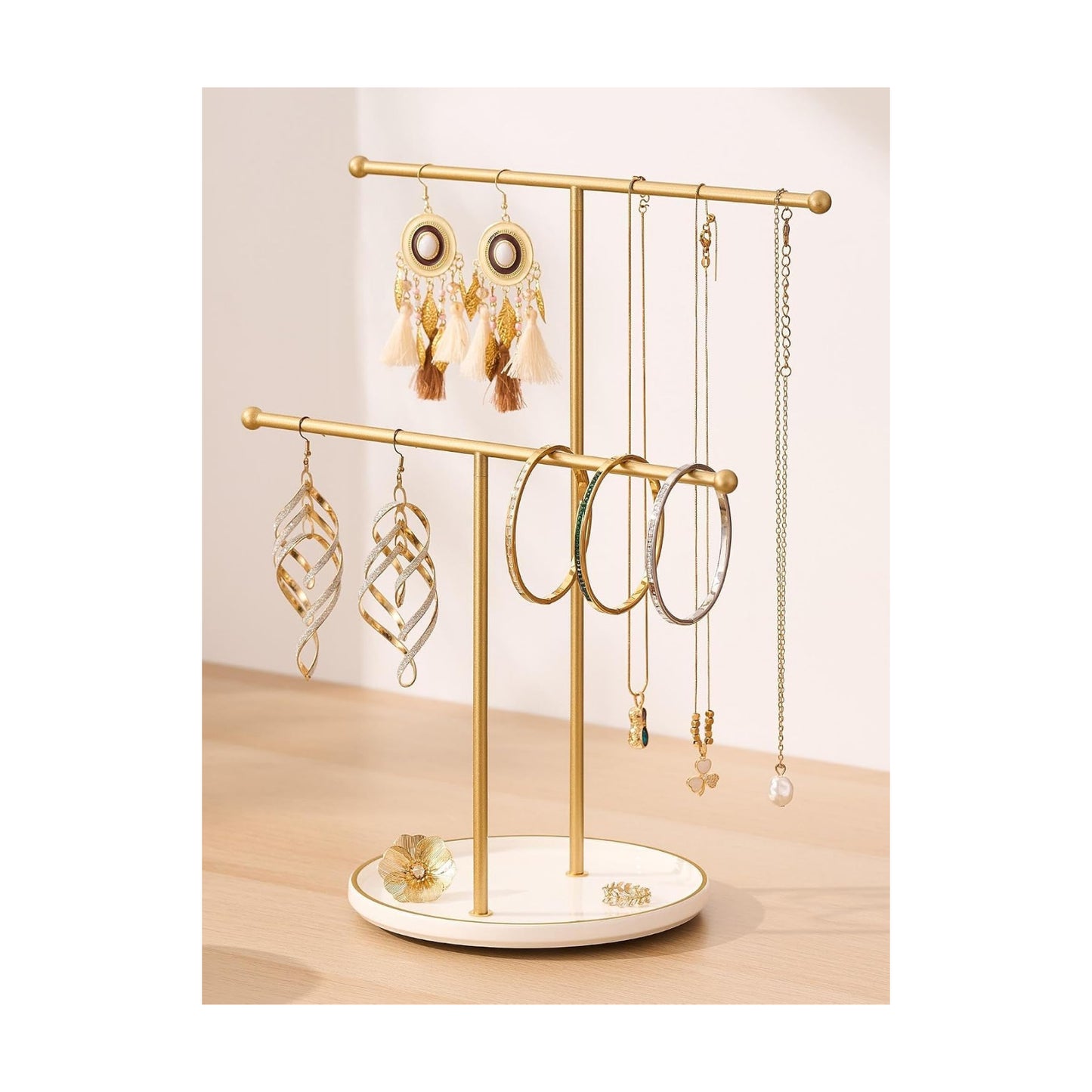 Ceramic Tray / Gold Jewelry Holder Stand / White Tray Gold Bar