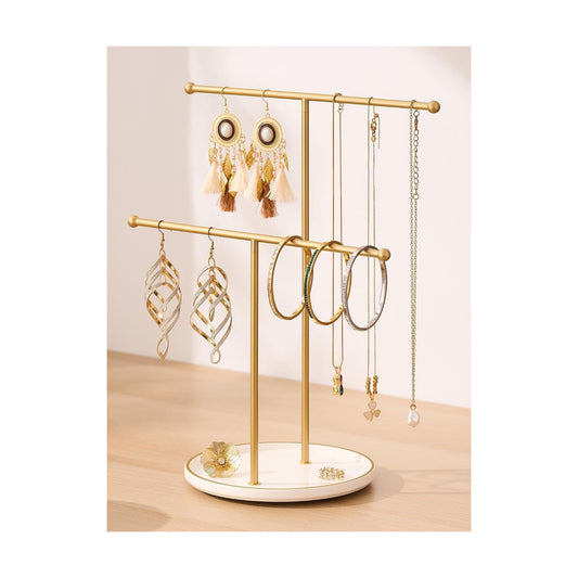 Ceramic Tray / Gold Jewelry Holder Stand / White Tray Gold Bar
