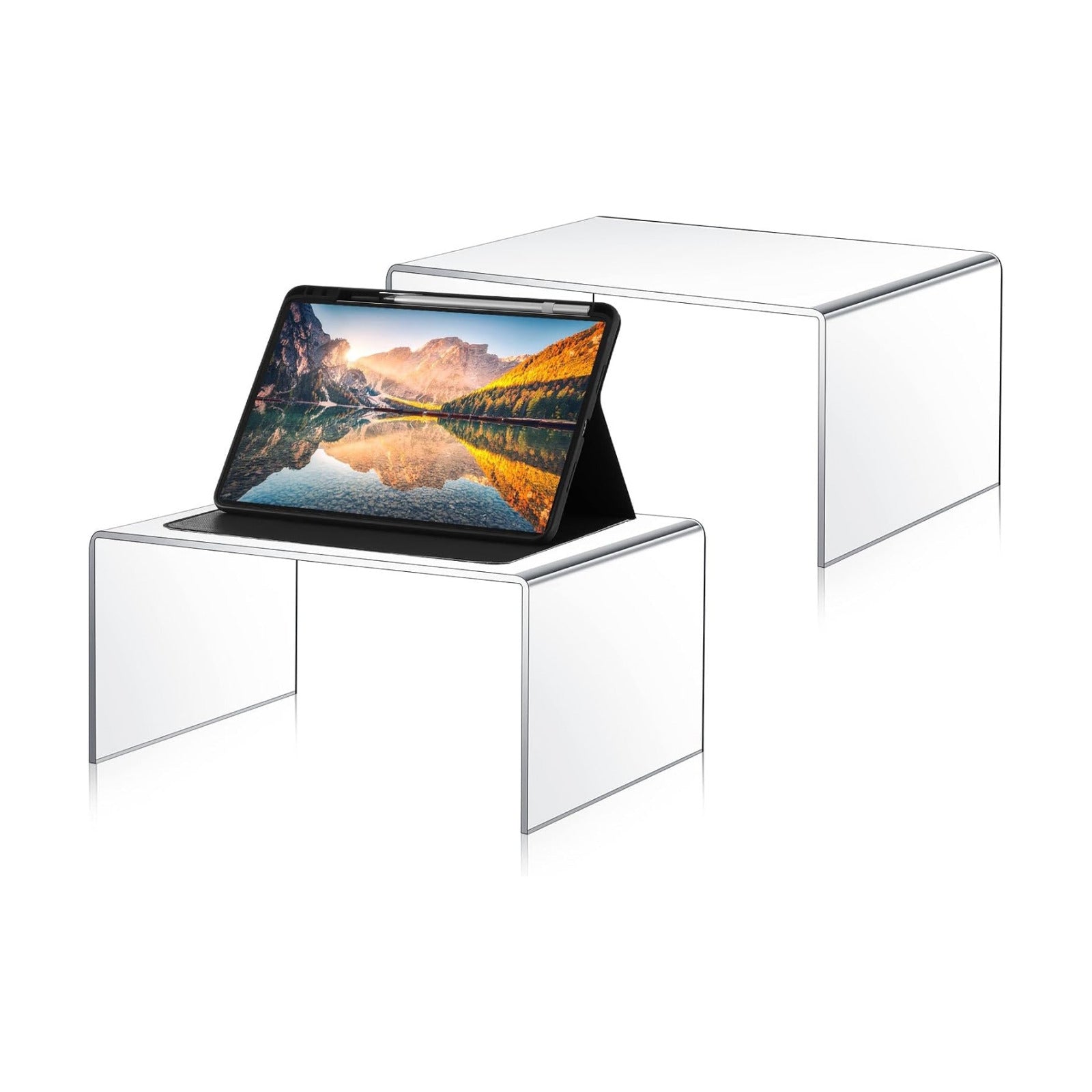RattanView 2 Pcs 14 Inch Large Acrylic Risers Display Stands 5 mm Thick Acrylic Shelf Riser Showcase for Collectibles