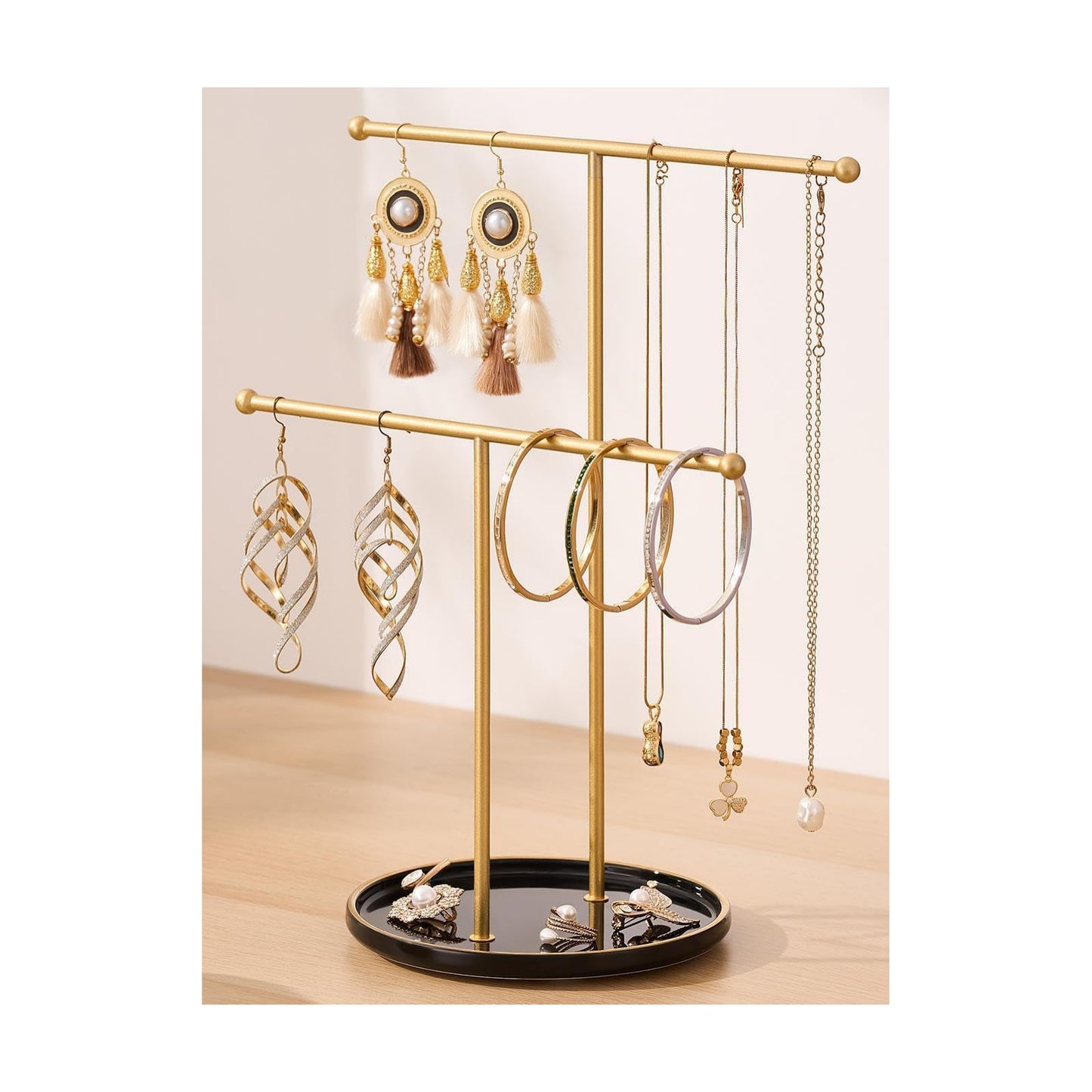 Ceramic Tray / Gold Jewelry Holder Stand / Black Tray Gold Bar