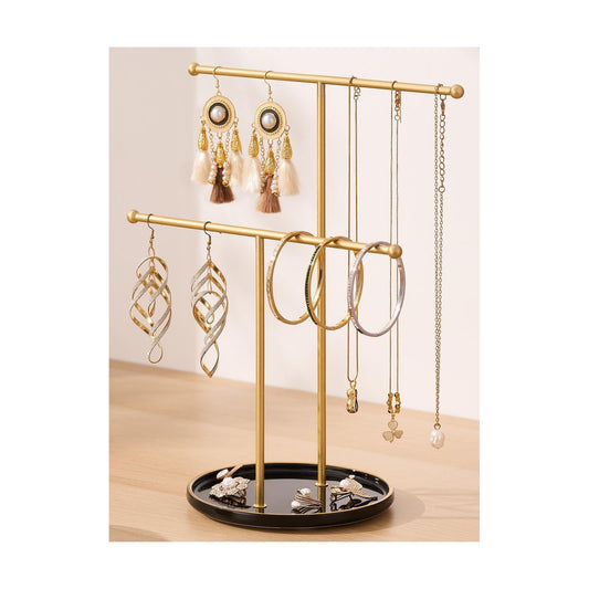 Ceramic Tray / Gold Jewelry Holder Stand / Black Tray Gold Bar