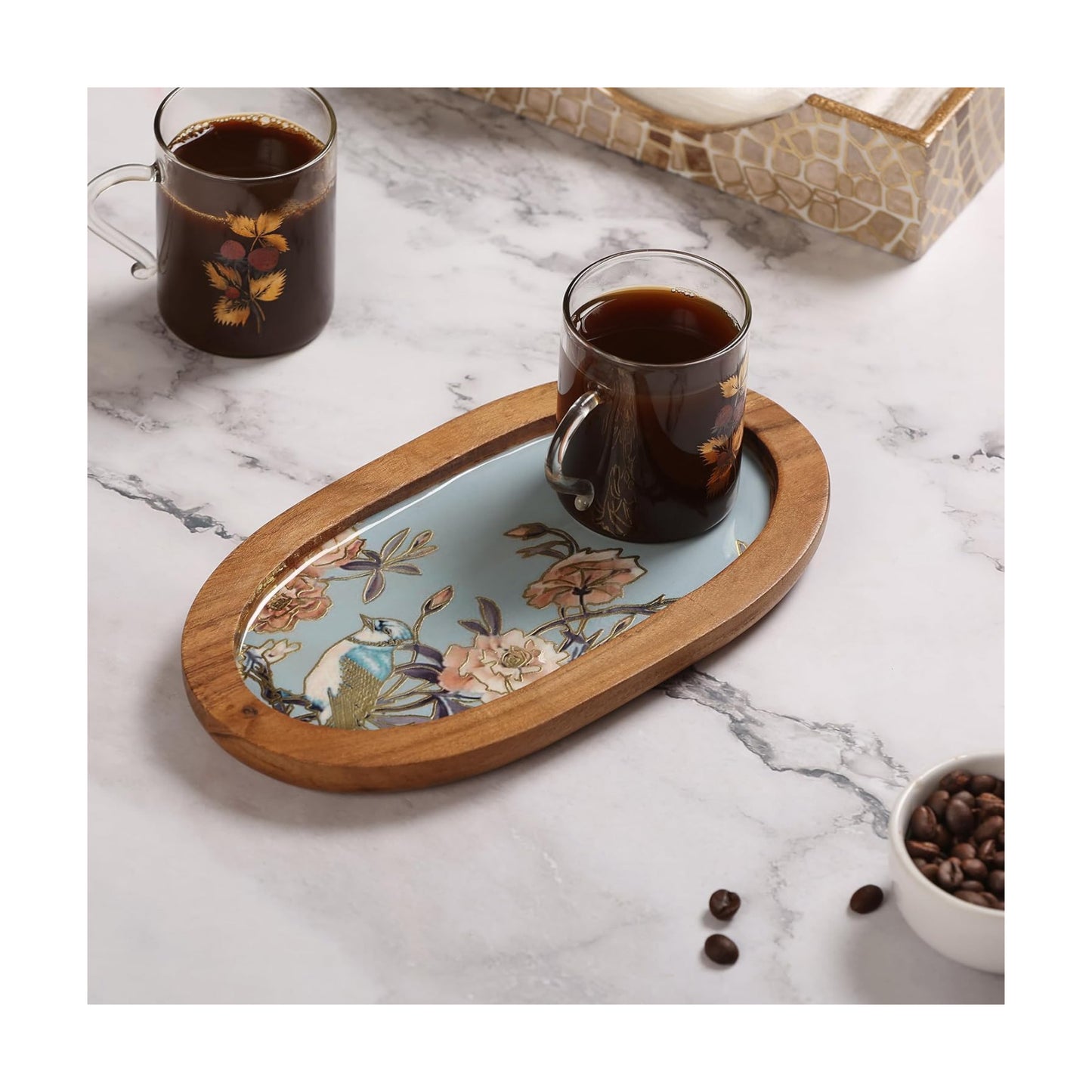 Wooden Small Serving Tray / Blue