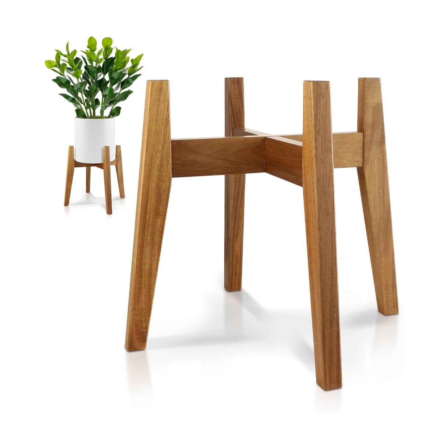Wooden Plant Stand Indoor, Mid Century Planter Stand, Acacia Wood, 11 Inch | Furniture-grade acacia wood plant stand