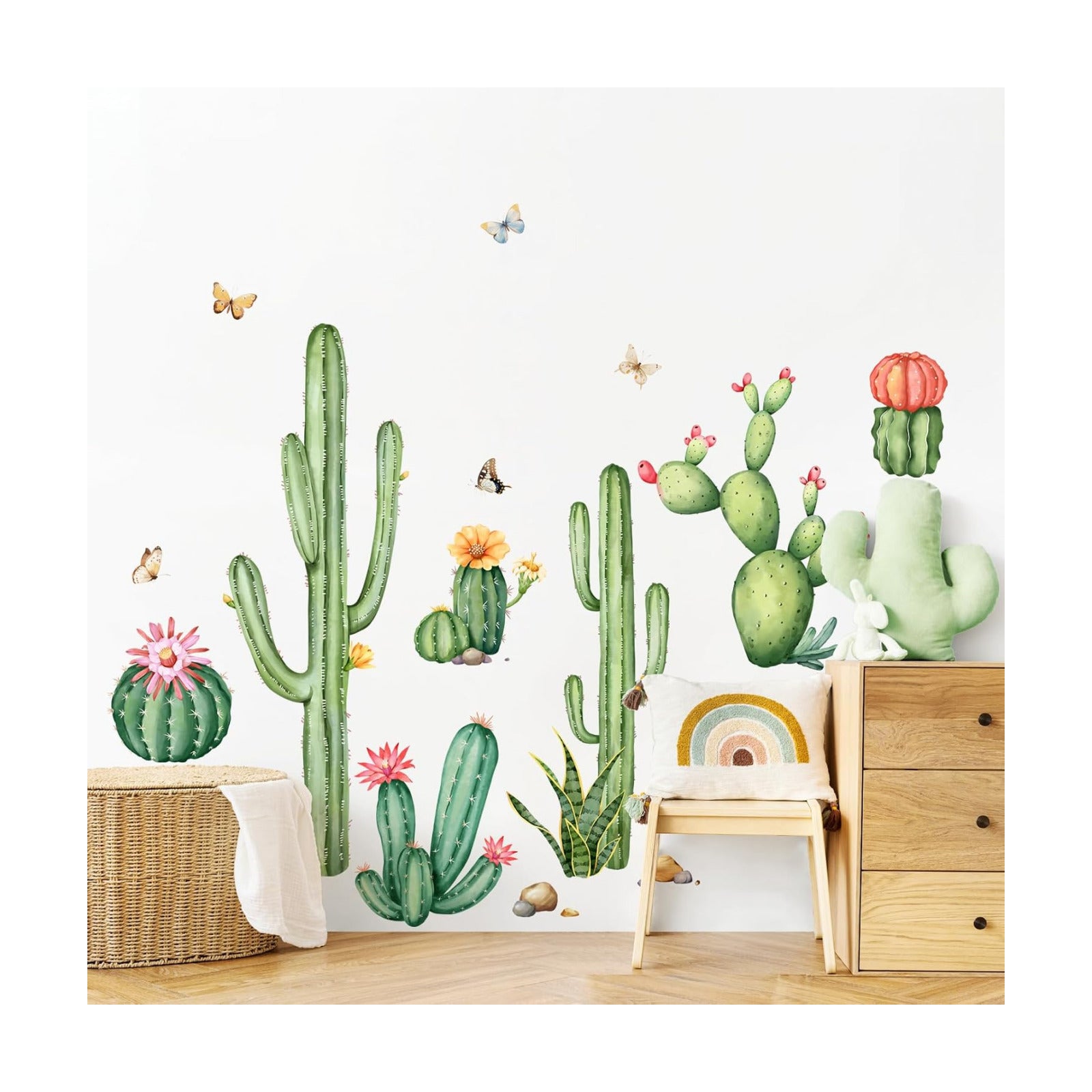 Large Cactus Wall Decals Plants Wall Stickers Peel and Stick Tropical Art Decor / Green