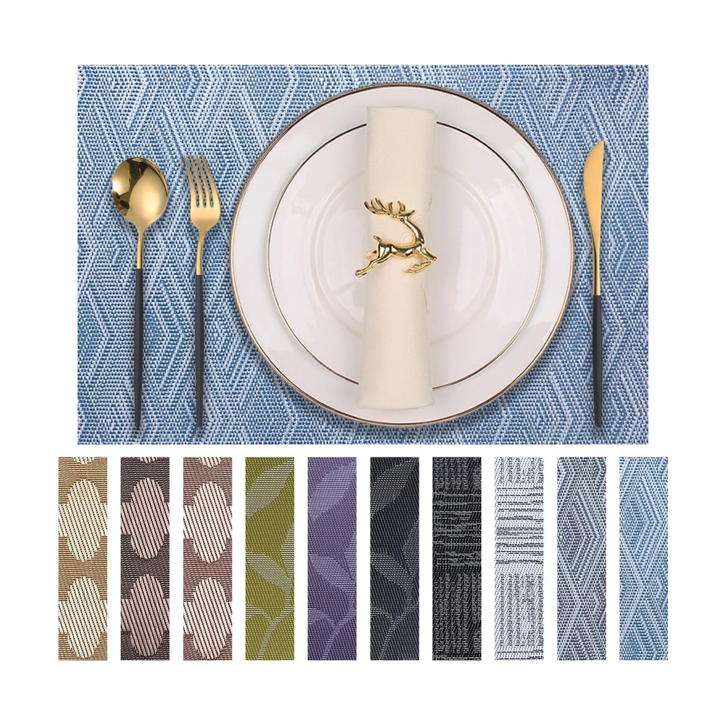 Druable Placemats Set of 8, Plastic Heat-Resistant Non-Slip Vinyl Place Mats Washable Easy to Clean Indoor Outdoor