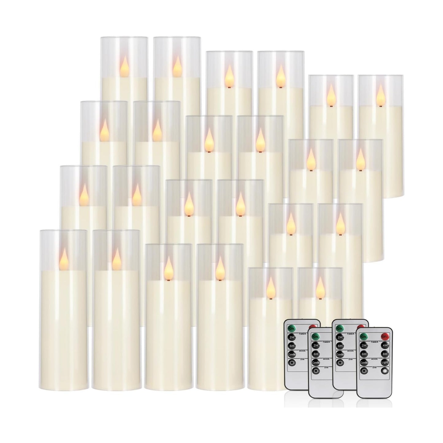 fclayvts 24 Packs of Acrylic LED Candles, Flickering Flameless Candles Battery Operated with Remote Dimmed and Timed