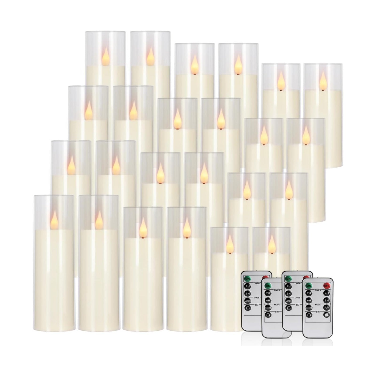 fclayvts 24 Packs of Acrylic LED Candles, Flickering Flameless Candles Battery Operated with Remote Dimmed and Timed