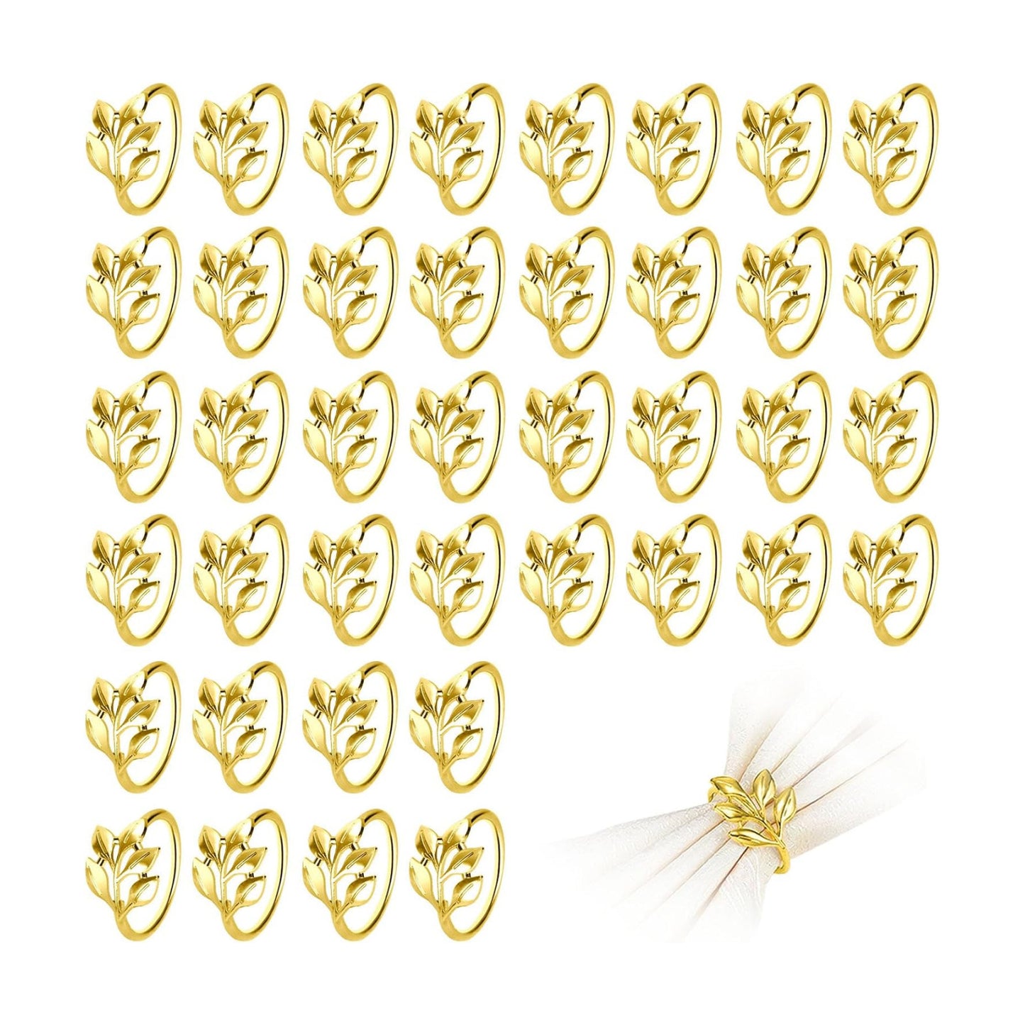 50 Pcs Gold Leaf Napkin Rings Set, Metal Napkin Ring Holders Buckles for Table Decorations, Napkin Holders for Cloth