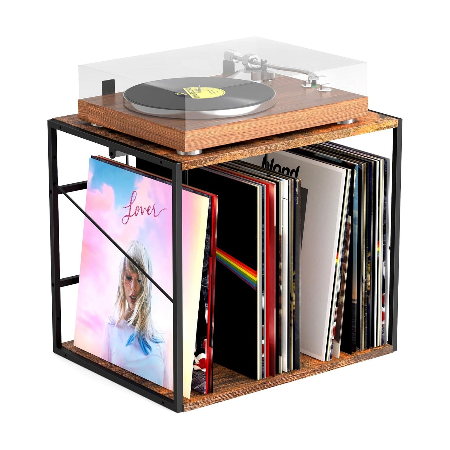 Vinyl Record Storage Holder for 80-100LPs, Vinyl Record Stand Wall Mount with Movable Divider, Solid Record Display