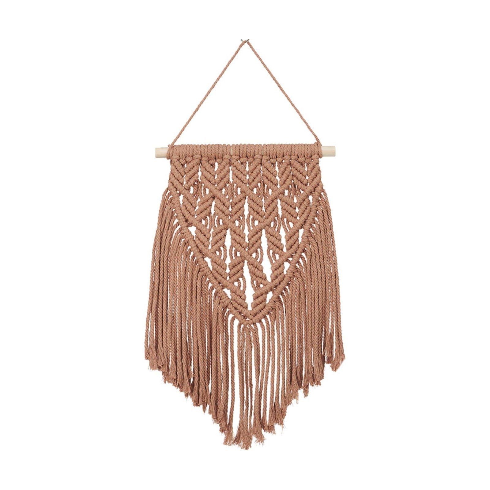 Small Macrame Wall Hanging Decor Boho Tapestry / Toffee Brown / 15.8"L x 9.8"W