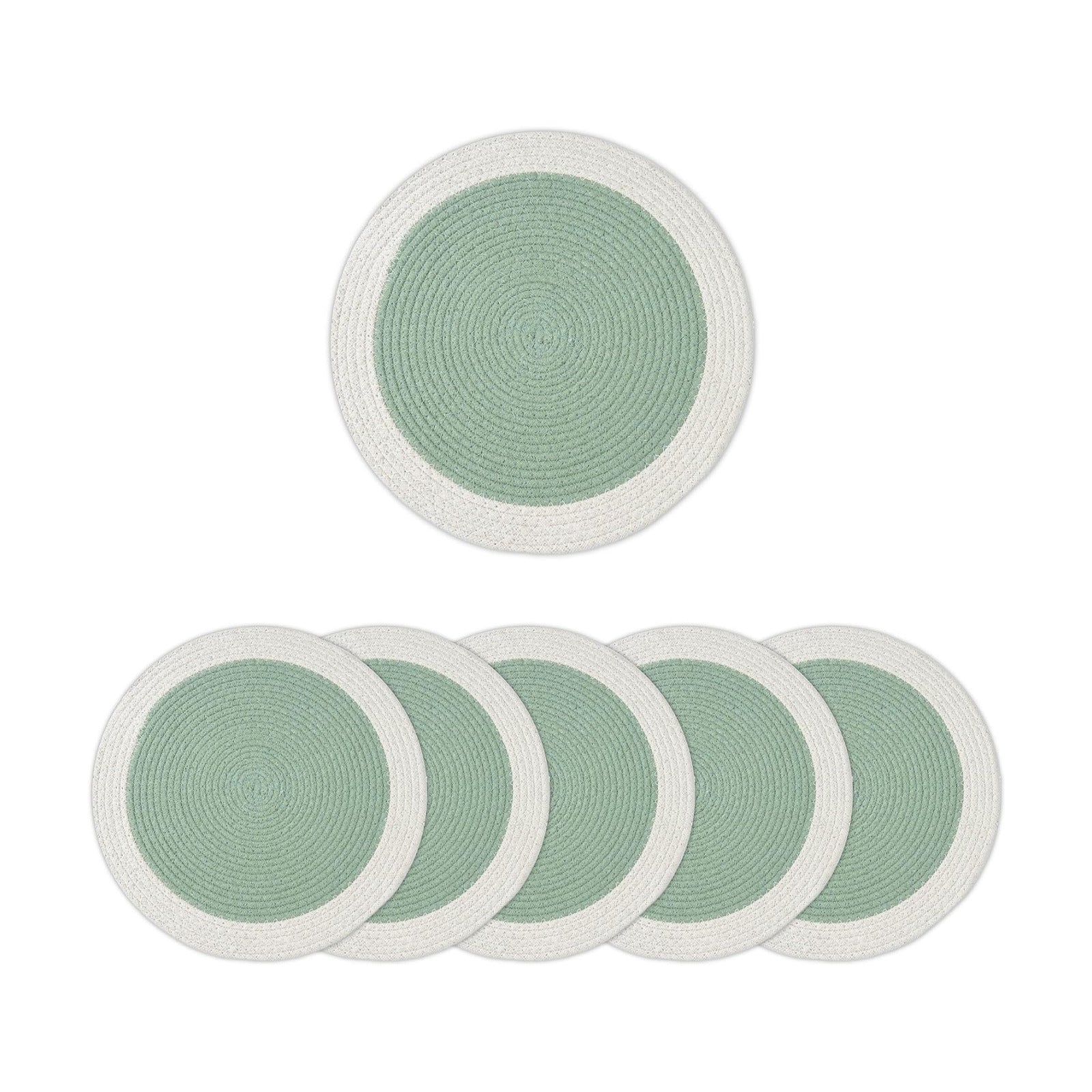 Encasa XO Placemats, Round Cotton Dining Table Mats 13" | Sage & Off White, Handcrafted Ribbed Texture | Heat Resistant