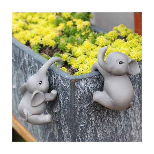 Set of 2 Climbing Elephant Figure Plant Pot Hanger, Turtle Flower Pot Hugger, Resin Tortoise Statue, Funny Pot Huggers for Planters, Cute Flower Pot Hugger, Garden Fence Balcony Patio Yard (ELEPHANT)