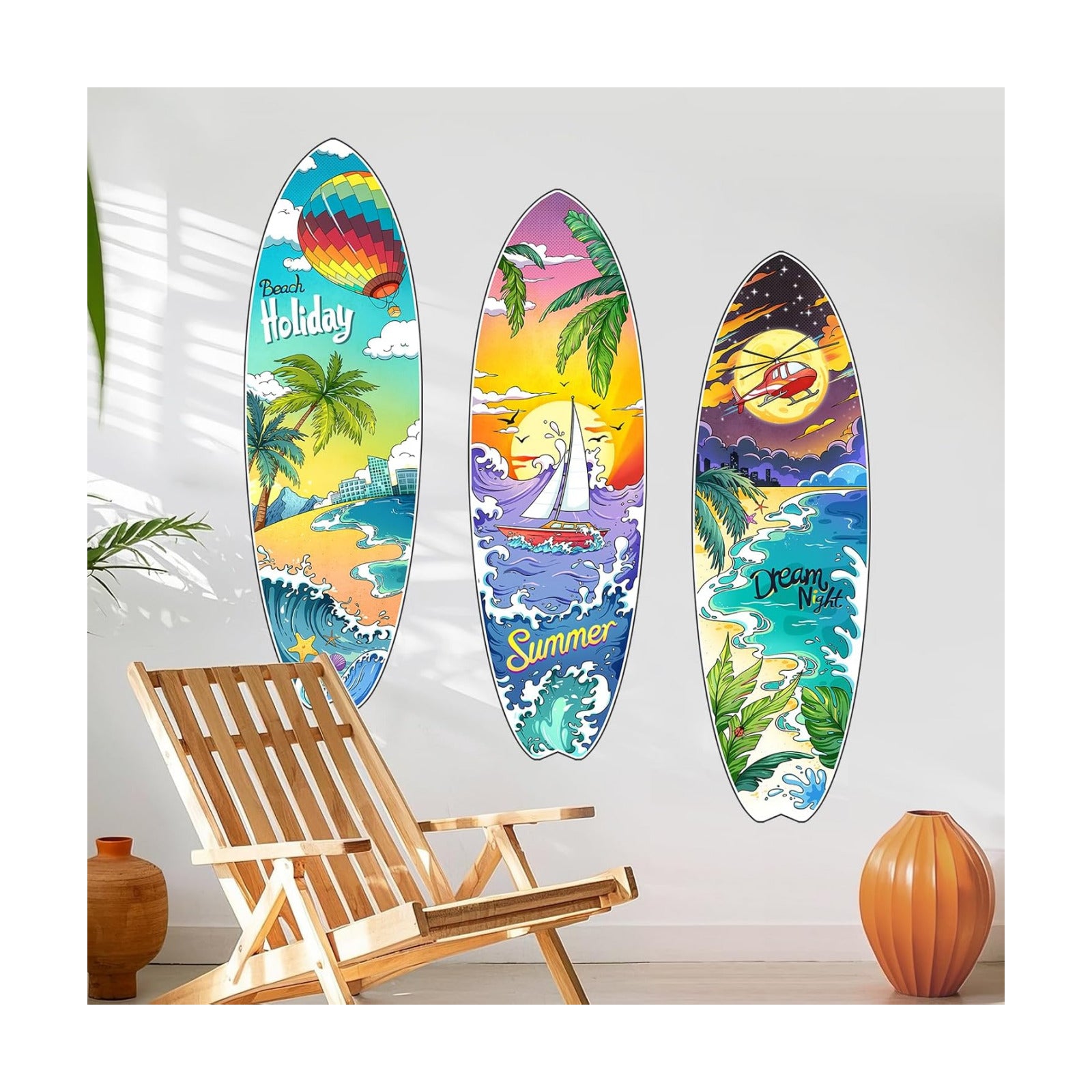 Surfboard Wall Decals Summer Beach Holiday Wall Stickers Removable Vinyl Wall Art / Set of 3