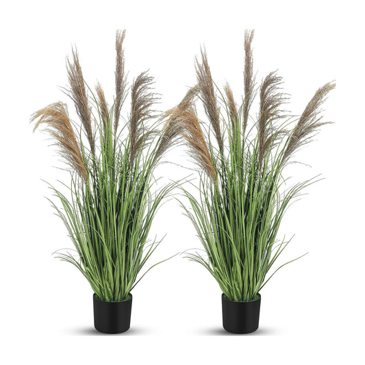 Pampas Grass Potted Plants Tall Artificial Grass Potted Artificial / 4 Ft / Greeny / Set of 2