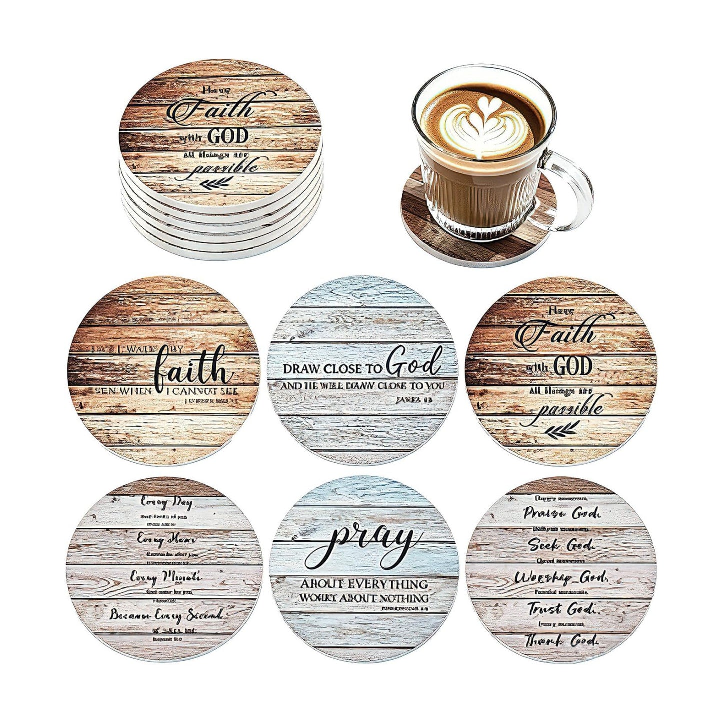 Bible Verses Wooden Coasters Set Religious Personalized Coaster for Coffee Drinks Tea / Classic