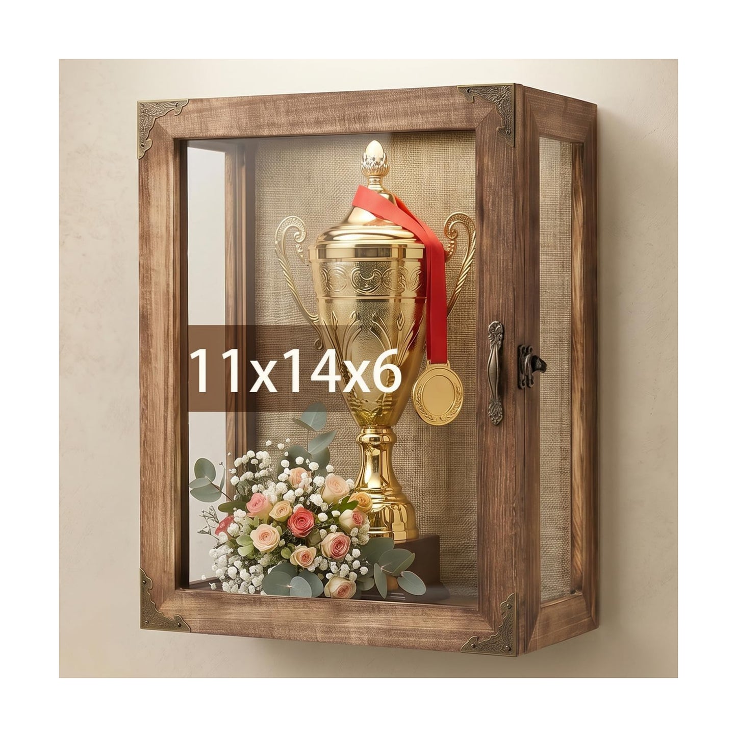 Shadow Box Display Case 11x14 Deep with Glass on 4 Sides, 6.2in Depth Wall Mounted Memory Box for Keepsakes, Wooden