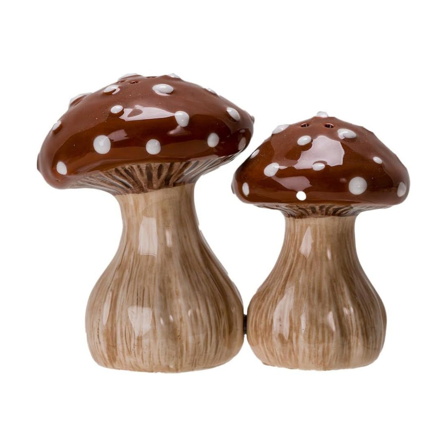 Ceramic Autumn Harvest Mushroom Salt and Pepper Shakers Set Hand-Painted Fall-Themed / Brown
