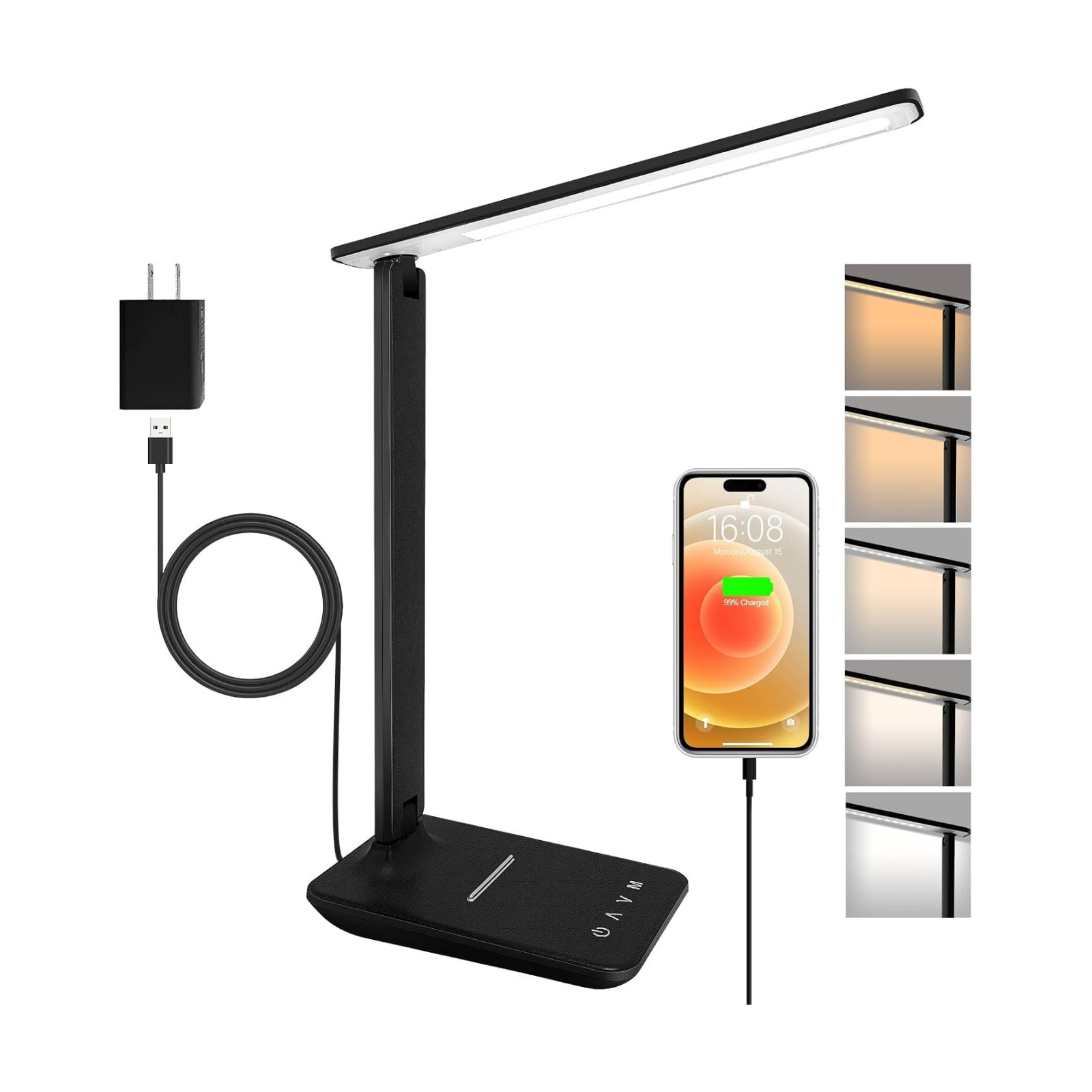 LED Desk Lamp for Office Home, Bright Desk Light with USB Charging Port, Adjustable Dimmable Desk Lamps 5 Modes 5