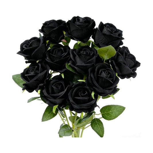 Jasion Artificial Velvet Roses 12pcs Faux Flowers Black