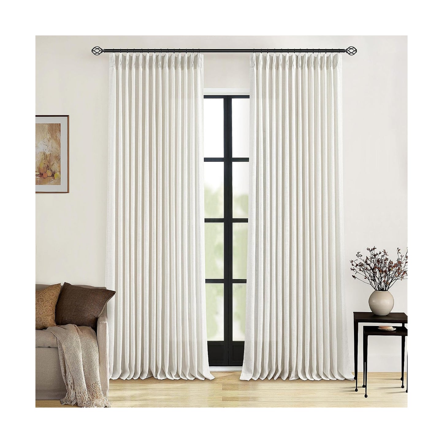 TWODRAPES Natural Pinch Pleated Linen Curtains 126 Inches Long 2 Panels