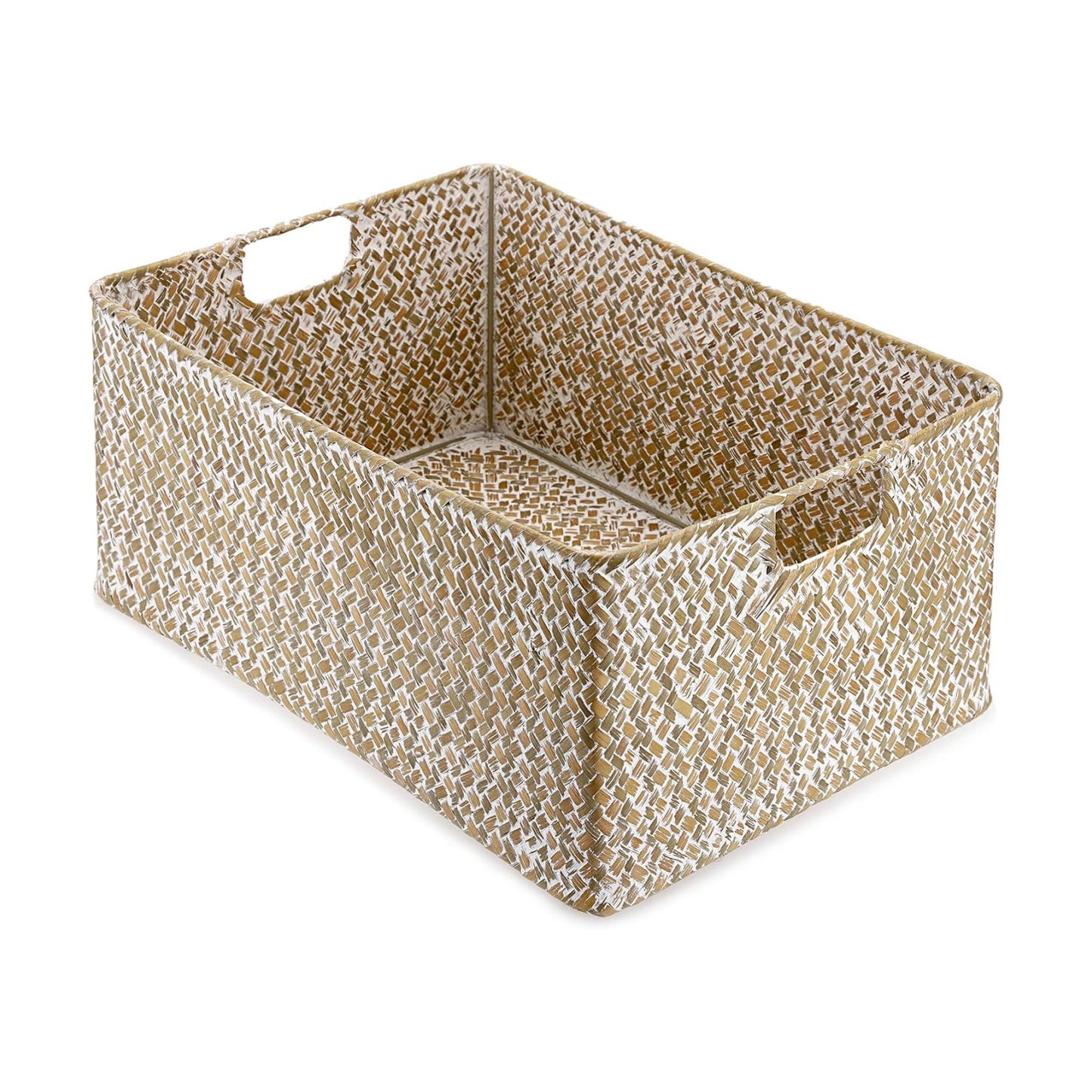 Seagrass Storage Basket Bin Rectangular Handwoven Wicker / 16.1 x 11.8 x 7.7 / Large / Whitewash