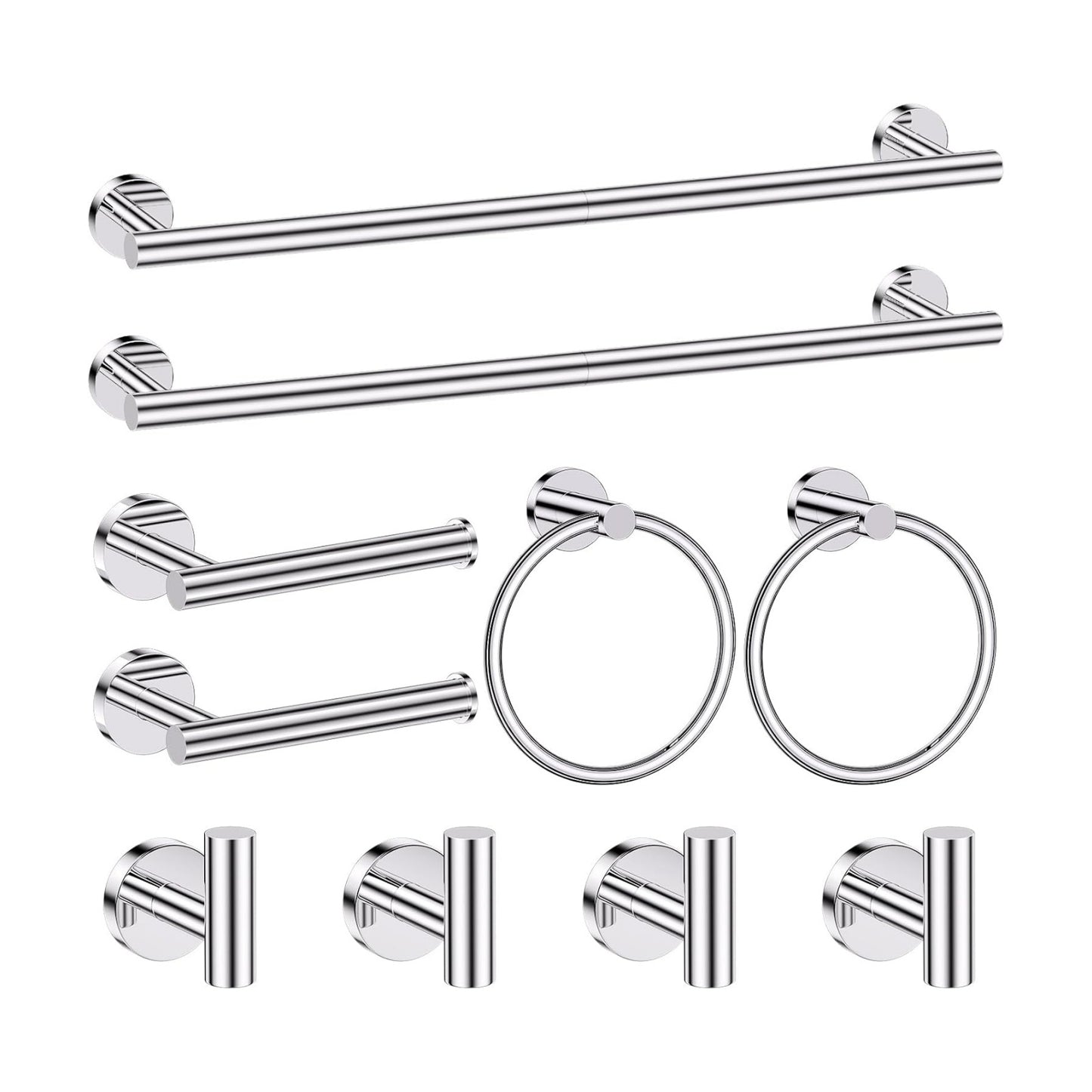 Chrome Bathroom Hardware Set,10 Pieces Towel Bar Towel Holder Set Includes Towel Bar, Toilet Paper Holder,Towel Ring