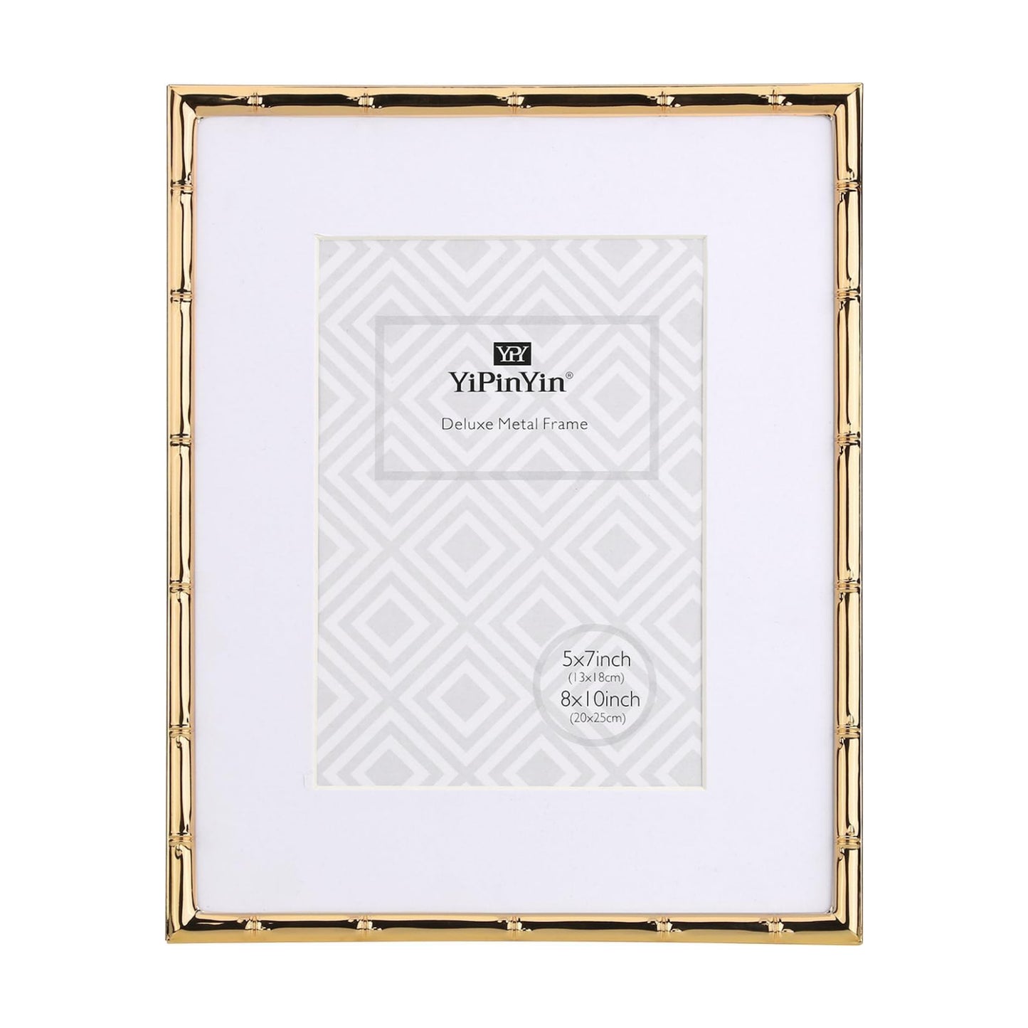 YiPinYin 8x10''Bamboo Detail Gold Metal Picture Frame with Acid Free Mat for 5x7'',Narrow Plated Photo Frames 5 x7''