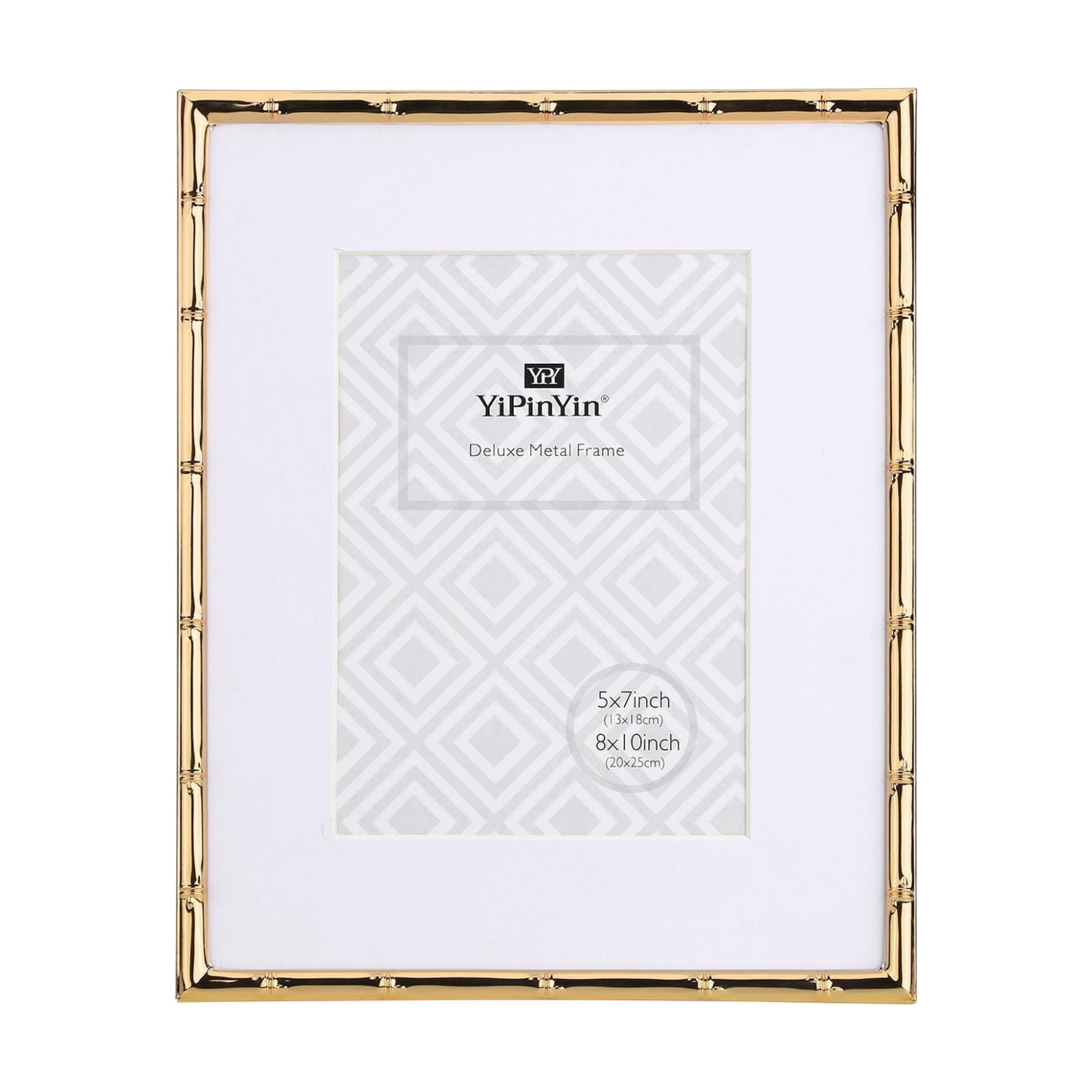 YiPinYin 8x10''Bamboo Detail Gold Metal Picture Frame with Acid Free Mat for 5x7'',Narrow Plated Photo Frames 5 x7''