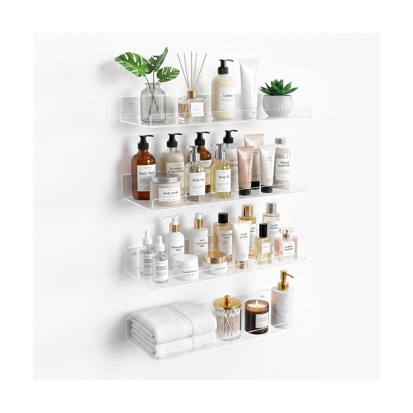 upsimples 15" x 6" Acrylic Shelves for Wall Storage and Organizer, 4 Pcs