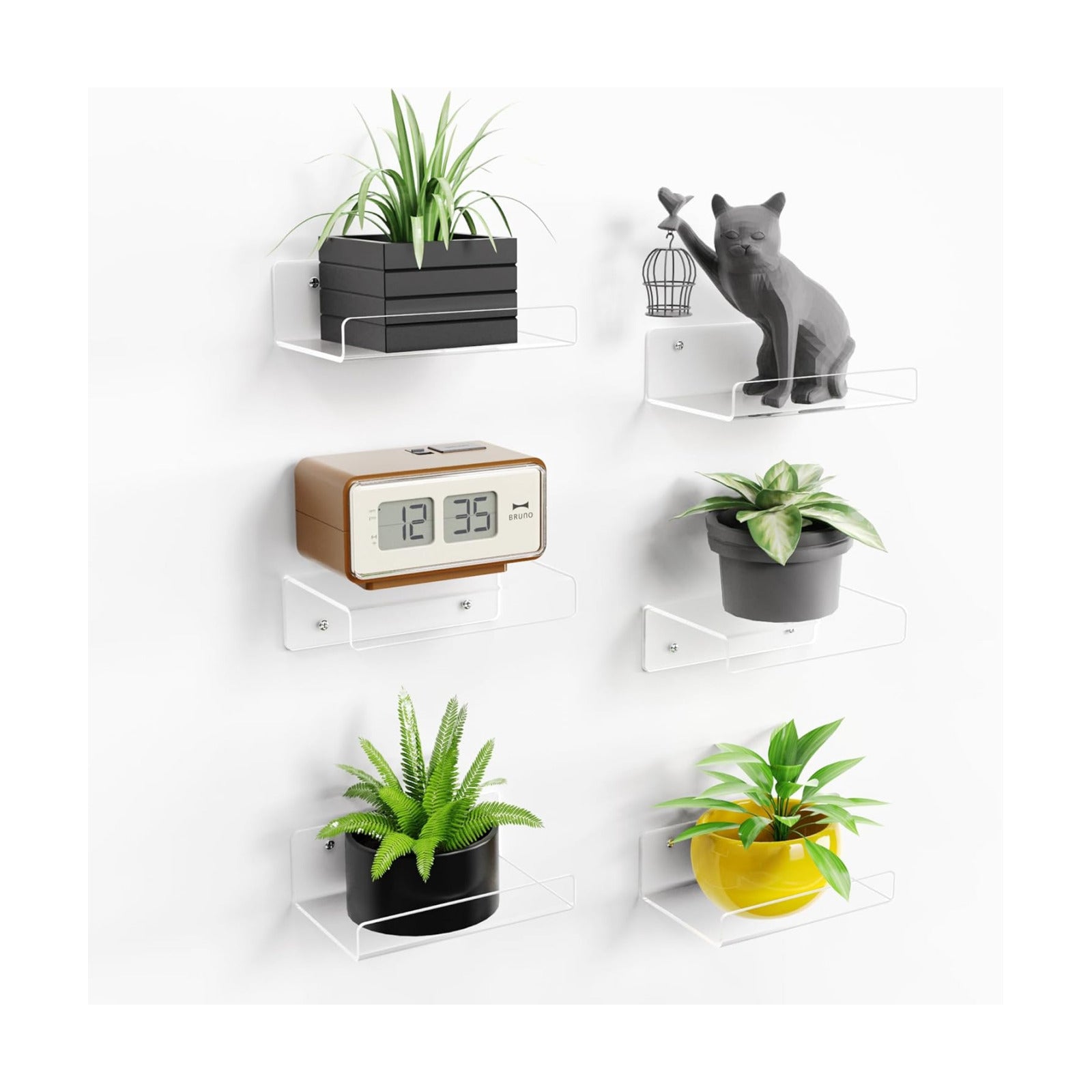upsimples 6" Acrylic Shelves, Small Shelf for Wall Decor and Display, 6 Pcs