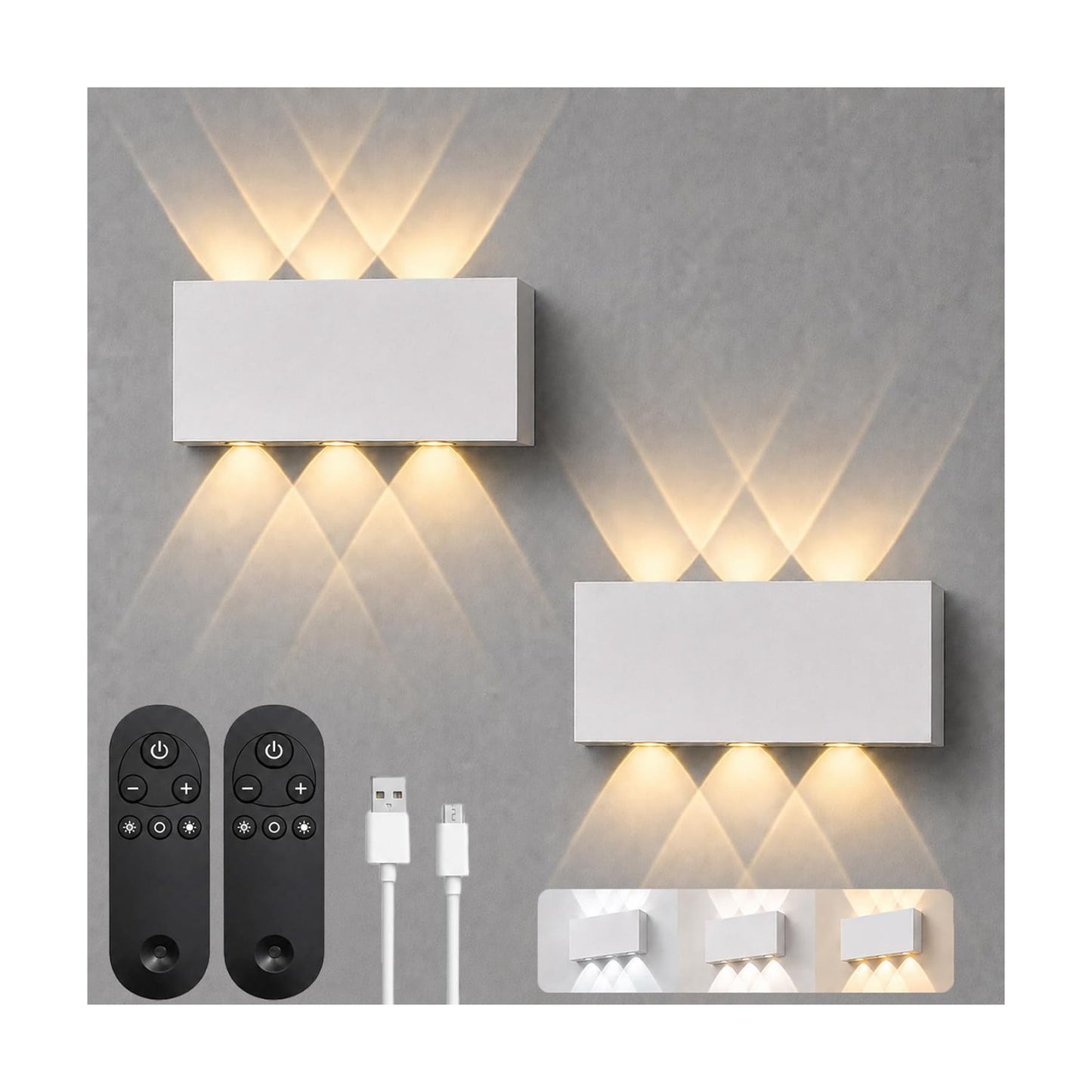 Shelprojsu LED Cordless Wall Sconce Set of 2, 5200mAh Rechargeable Battery Operated Wall Lamp with Remote Control, 3