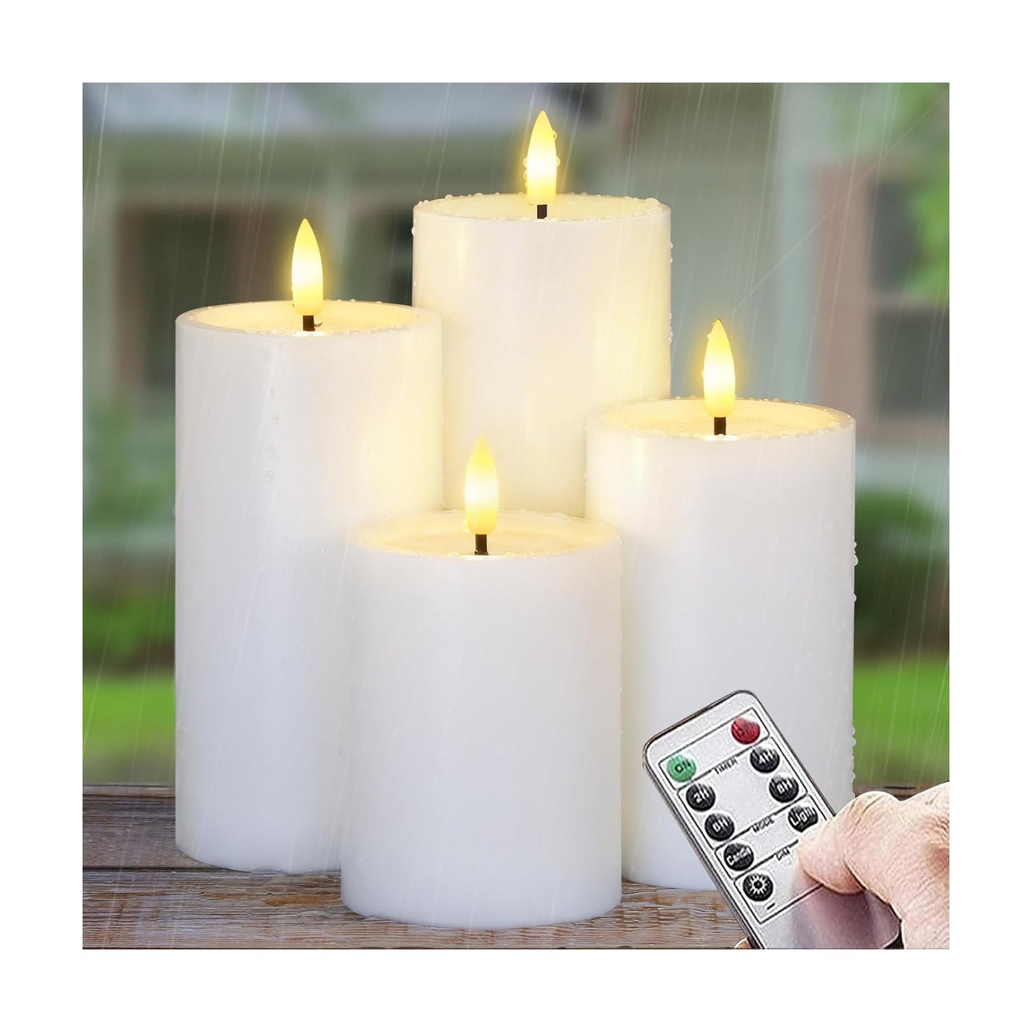 Outdoor 4pcs Flameless Waterproof Candles with Handy Remote Control, Cycle Timer Battery Operated Candle Grease Effect