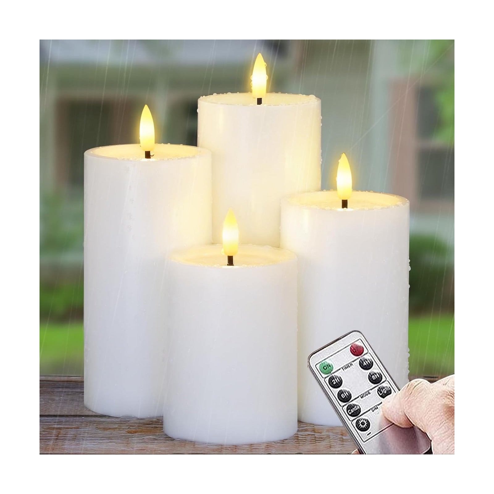 Outdoor 4pcs Flameless Waterproof Candles with Handy Remote Control, Cycle Timer Battery Operated Candle Grease Effect