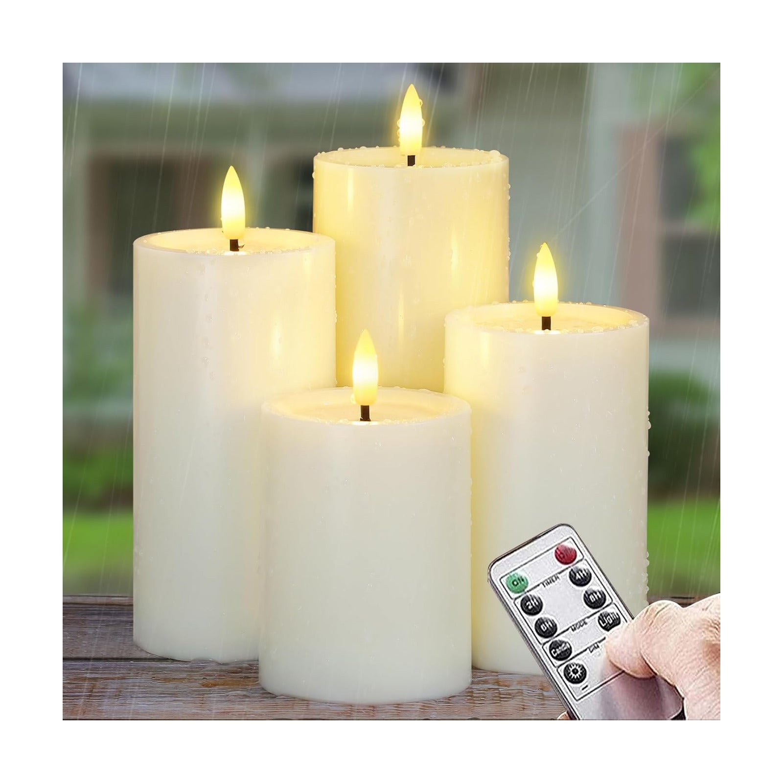 Outdoor 4pcs Flameless Waterproof Candles with Handy Remote Control, Cycle Timer Battery Operated Candle Grease Effect