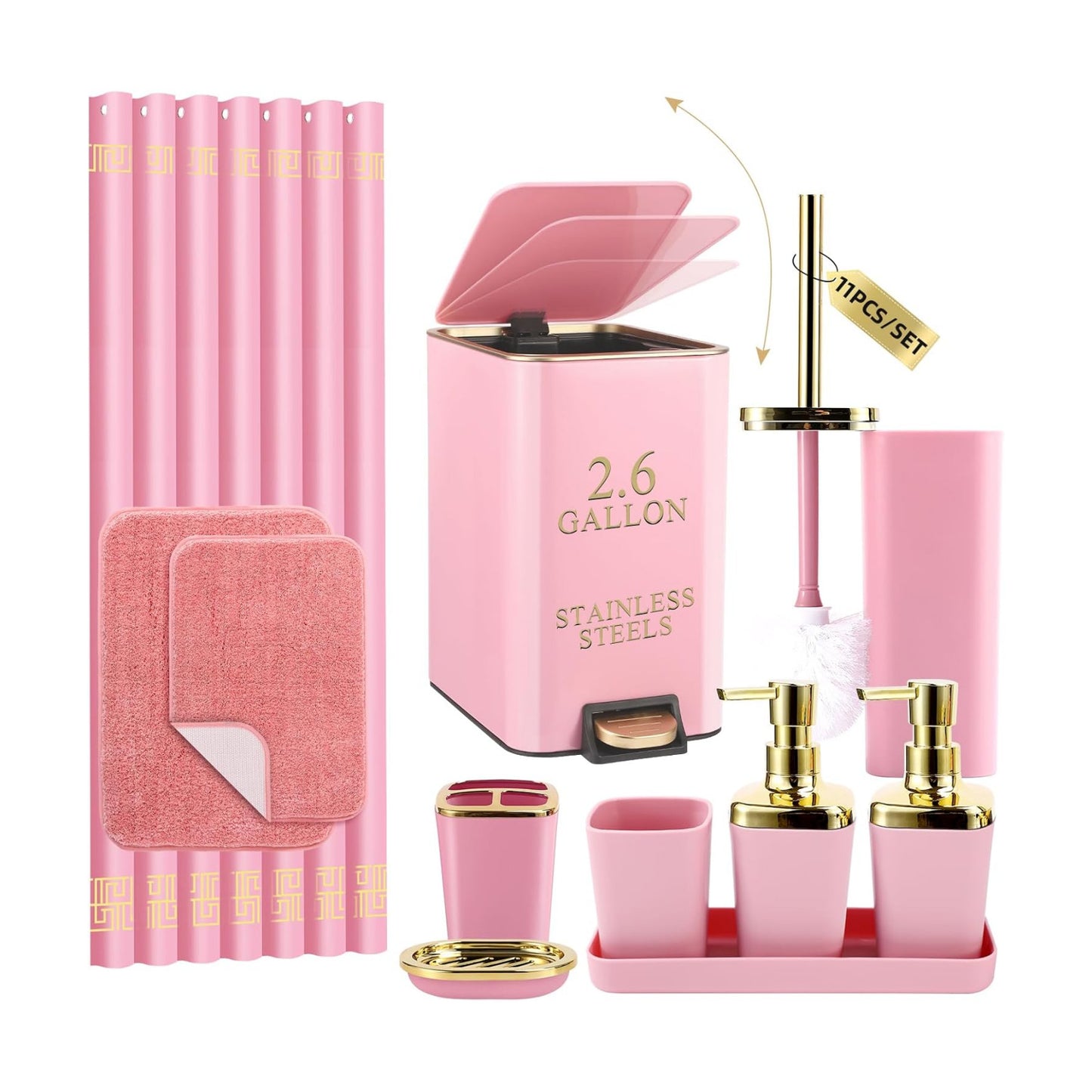 XLHOMO Bathroom Sets with Shower Curtain and Rugs Bathroom Accessories Set Pink Bathroom Set,Shower Curtain Set with